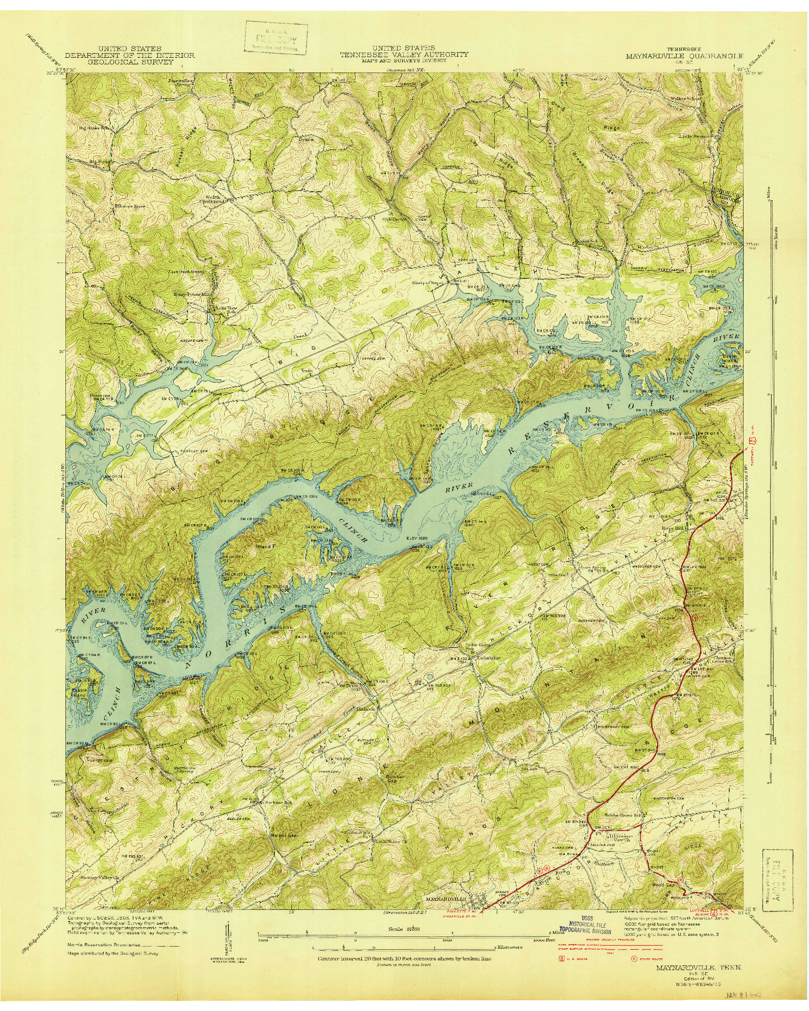 USGS 1:24000-SCALE QUADRANGLE FOR MAYNARDVILLE, TN 1941