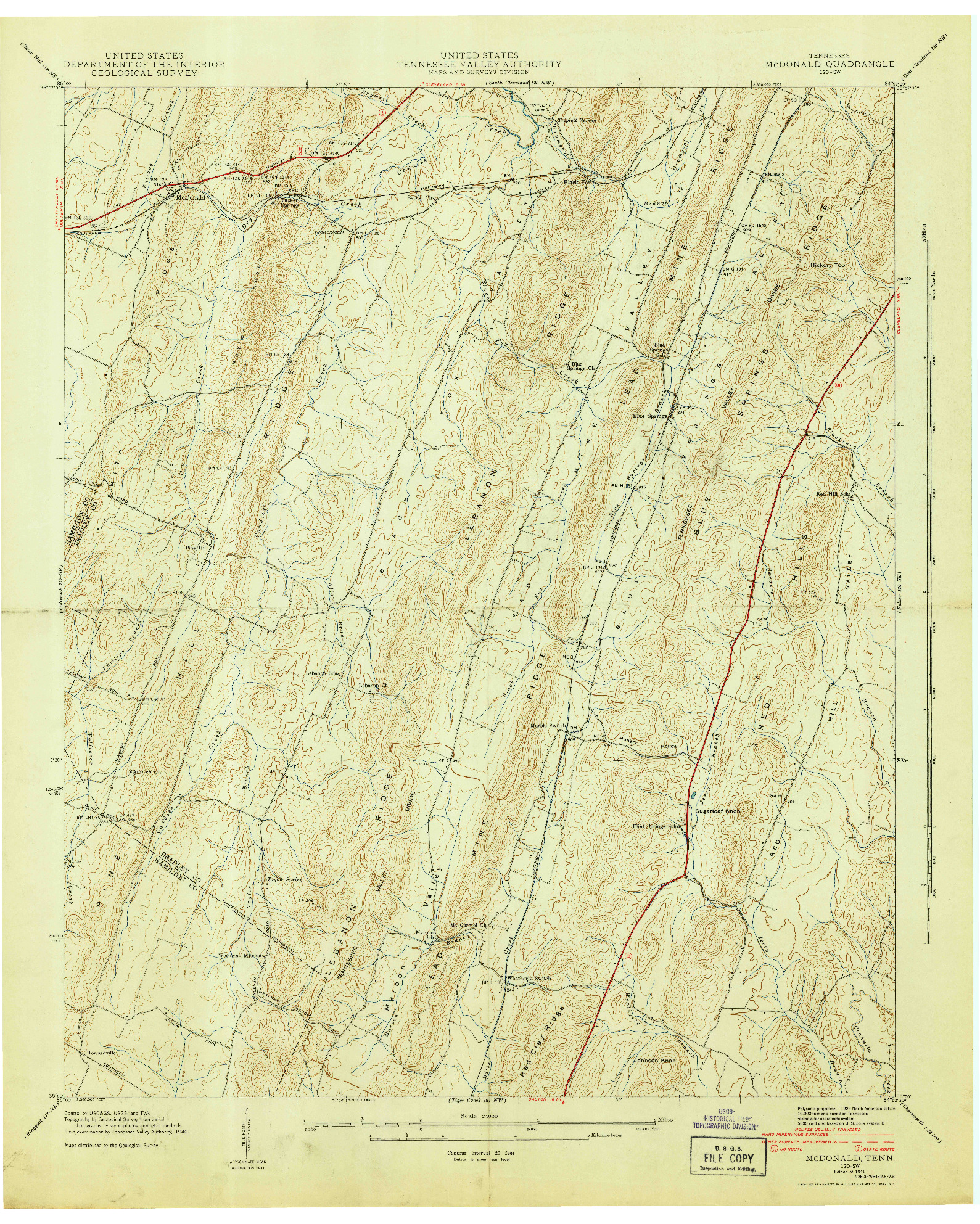 USGS 1:24000-SCALE QUADRANGLE FOR MC DONALD, TN 1941