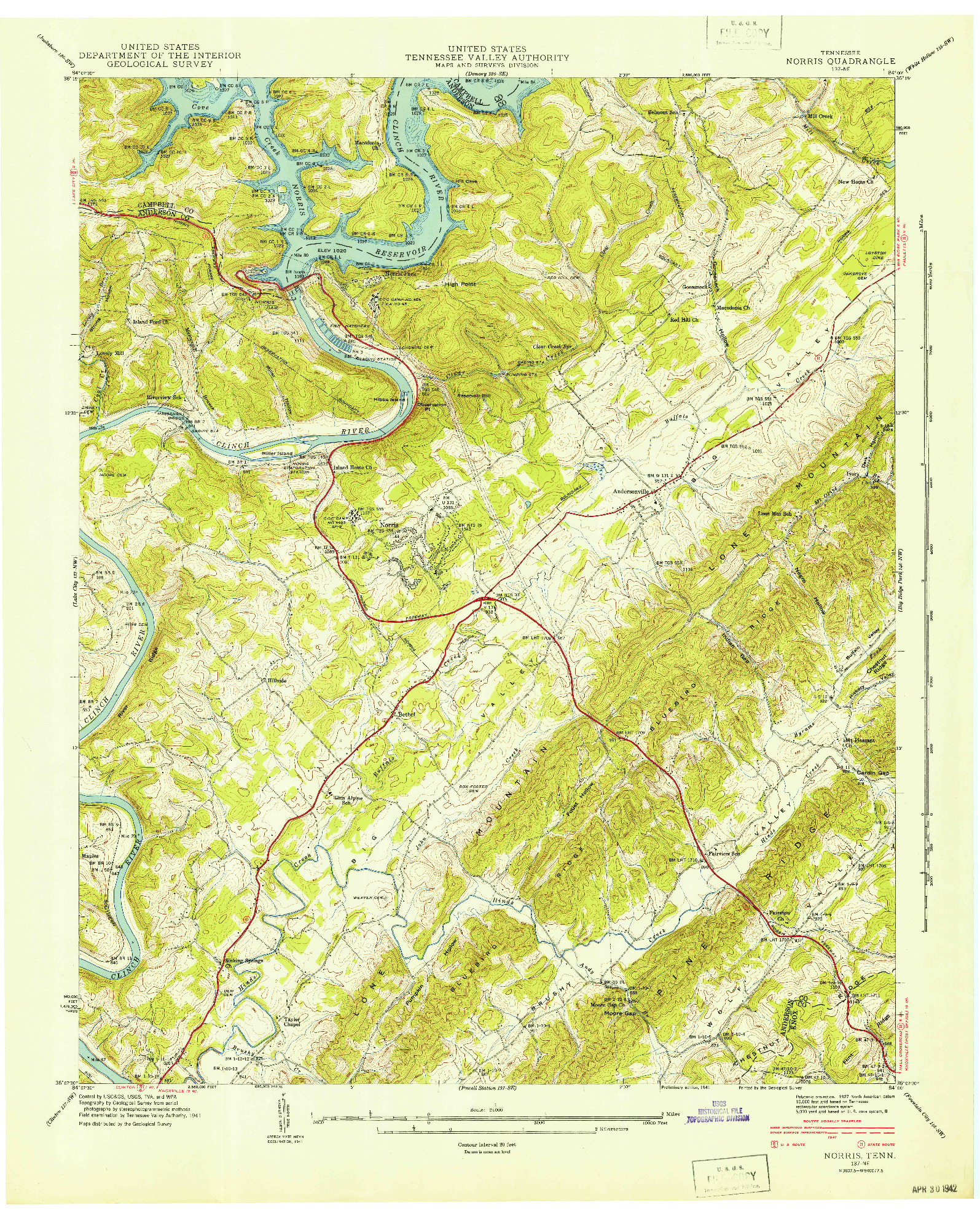 USGS 1:24000-SCALE QUADRANGLE FOR NORRIS, TN 1941