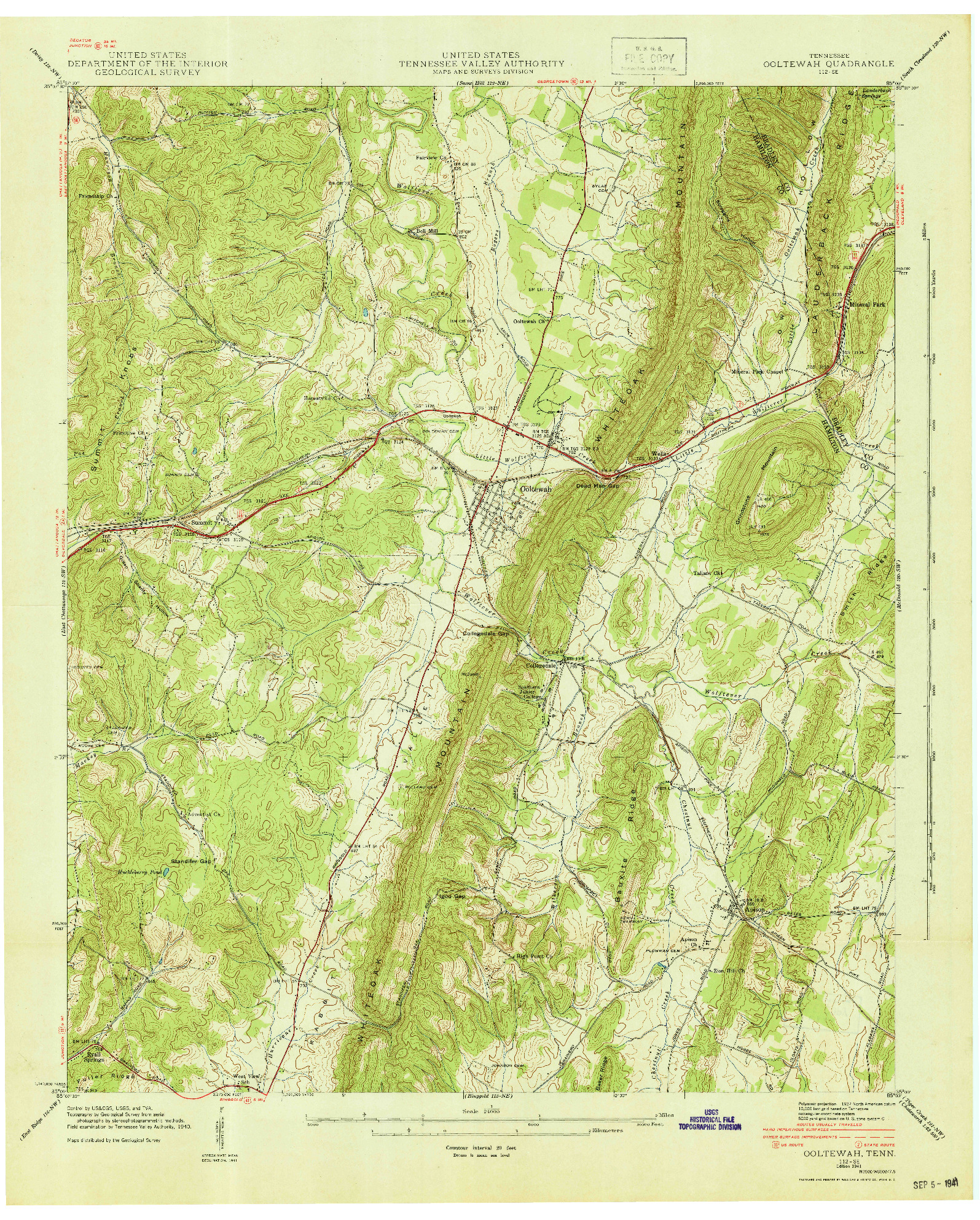 USGS 1:24000-SCALE QUADRANGLE FOR OOLTEWAH, TN 1941