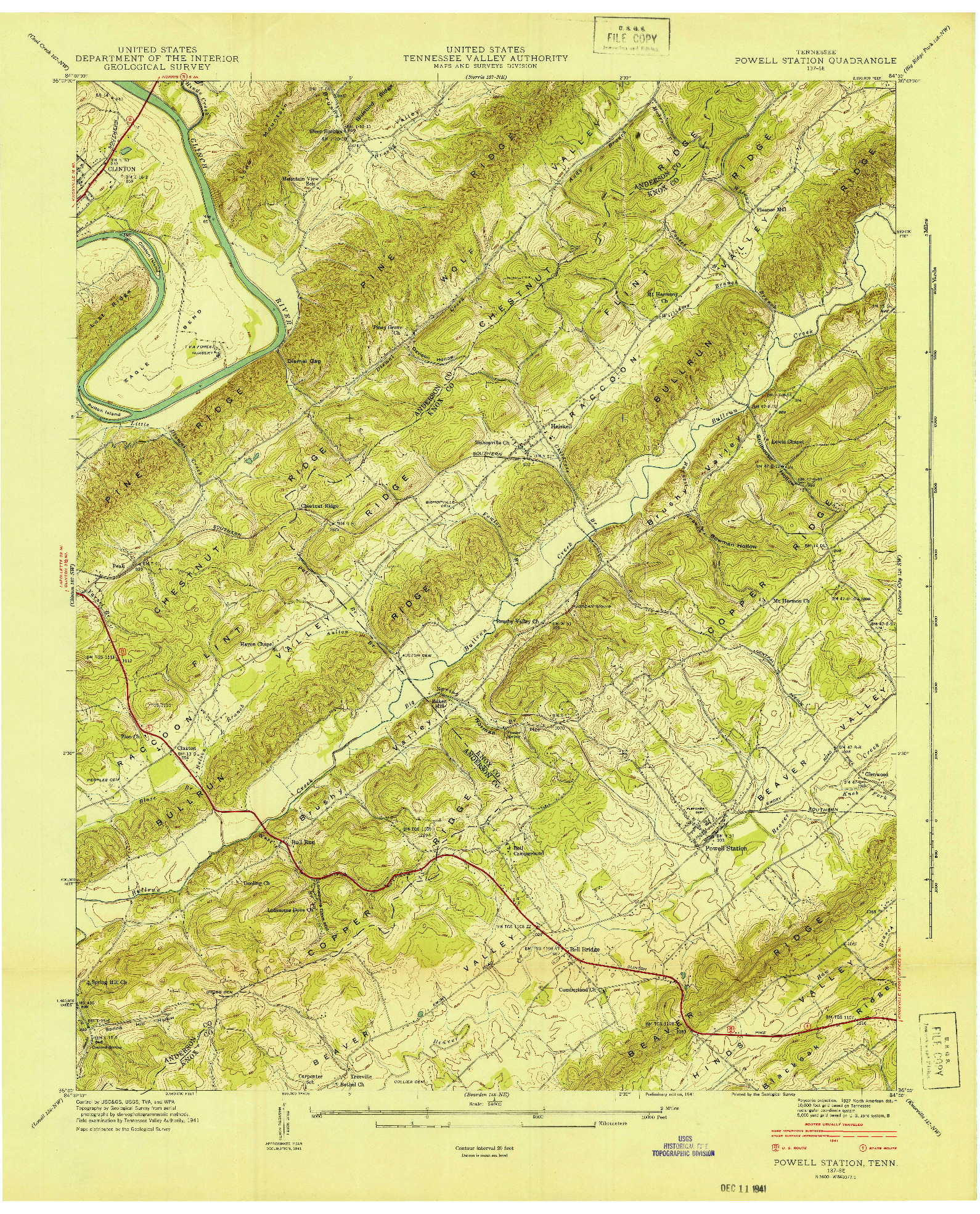 USGS 1:24000-SCALE QUADRANGLE FOR POWELL STATION, TN 1941