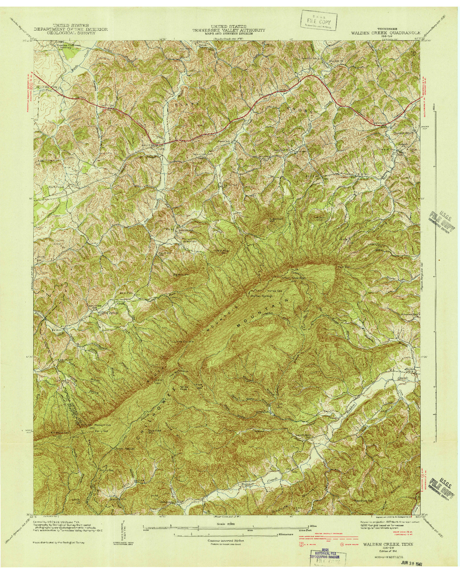 USGS 1:24000-SCALE QUADRANGLE FOR WALDEN CREEK, TN 1941