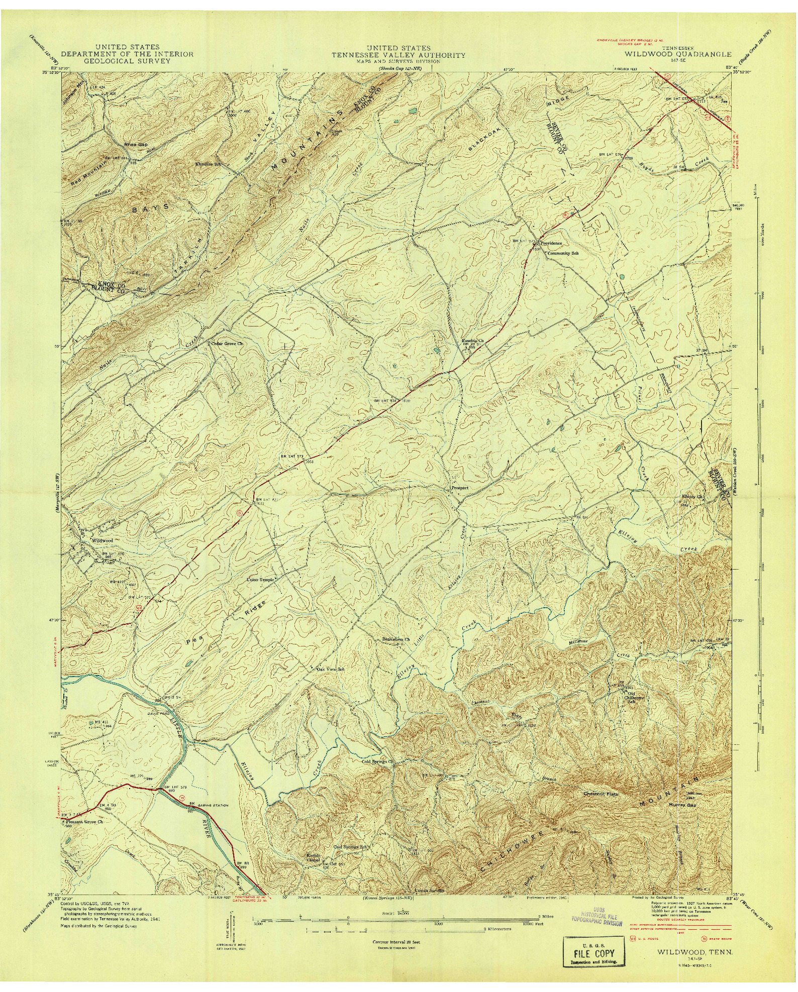 USGS 1:24000-SCALE QUADRANGLE FOR WILDWOOD, TN 1941