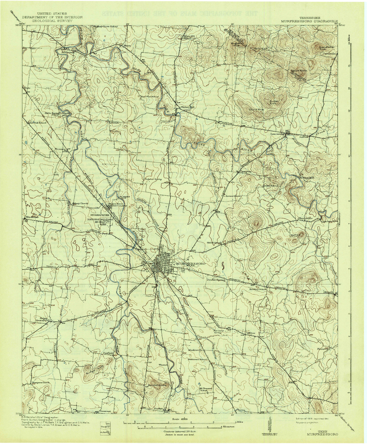 USGS 1:62500-SCALE QUADRANGLE FOR MURFREESBORO, TN 1916