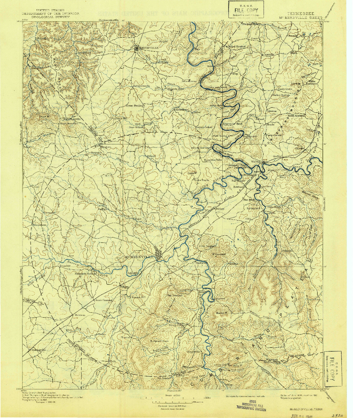 USGS 1:125000-SCALE QUADRANGLE FOR MC MINNVILLE, TN 1895