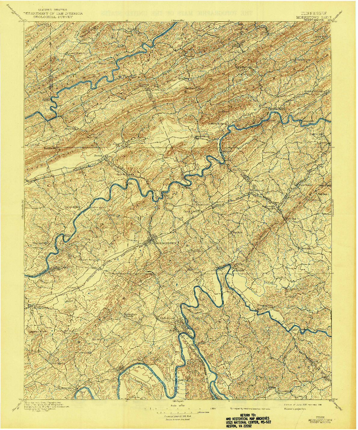USGS 1:125000-SCALE QUADRANGLE FOR MORRISTOWN, TN 1895