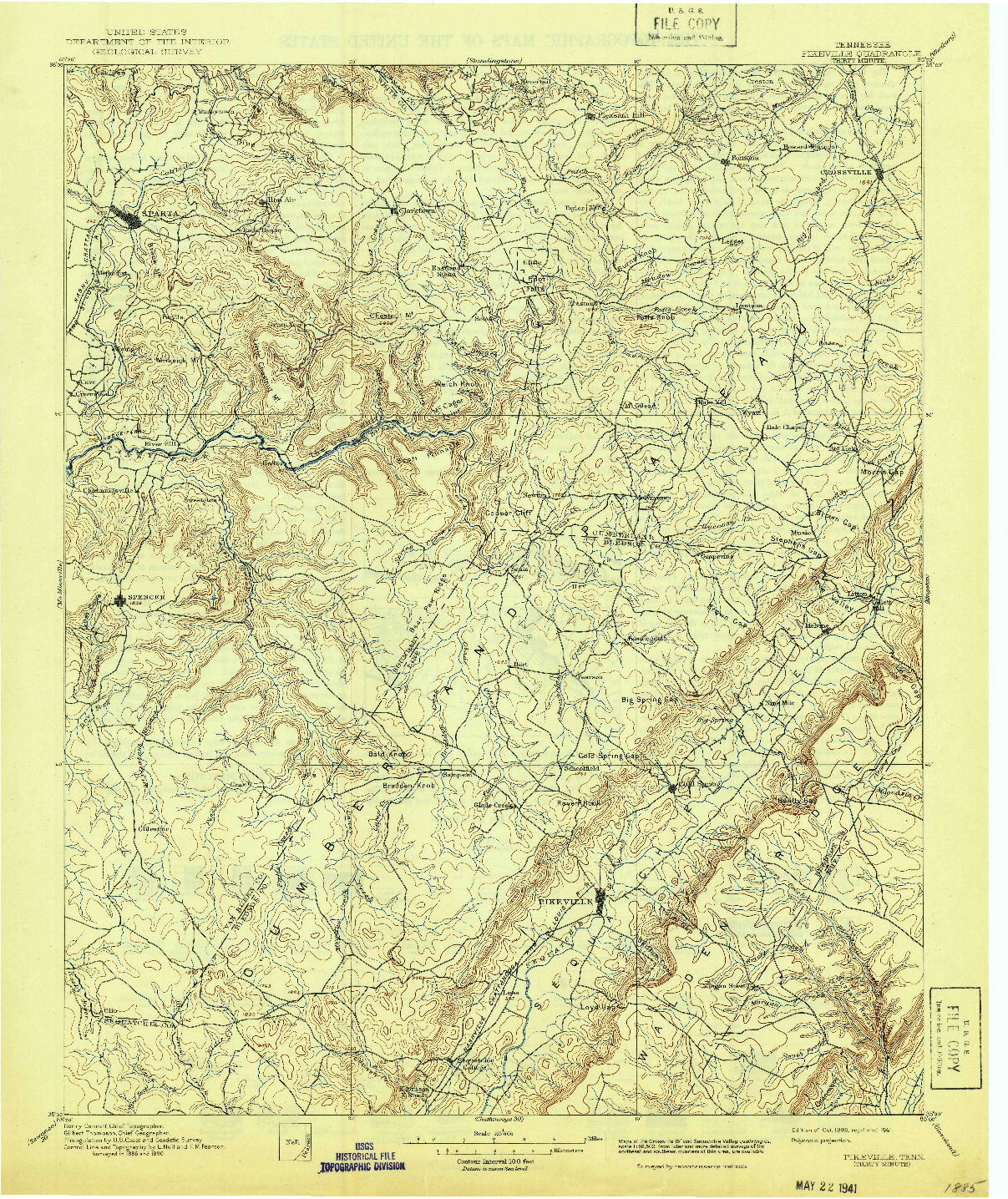 USGS 1:125000-SCALE QUADRANGLE FOR PIKEVILLE, TN 1895