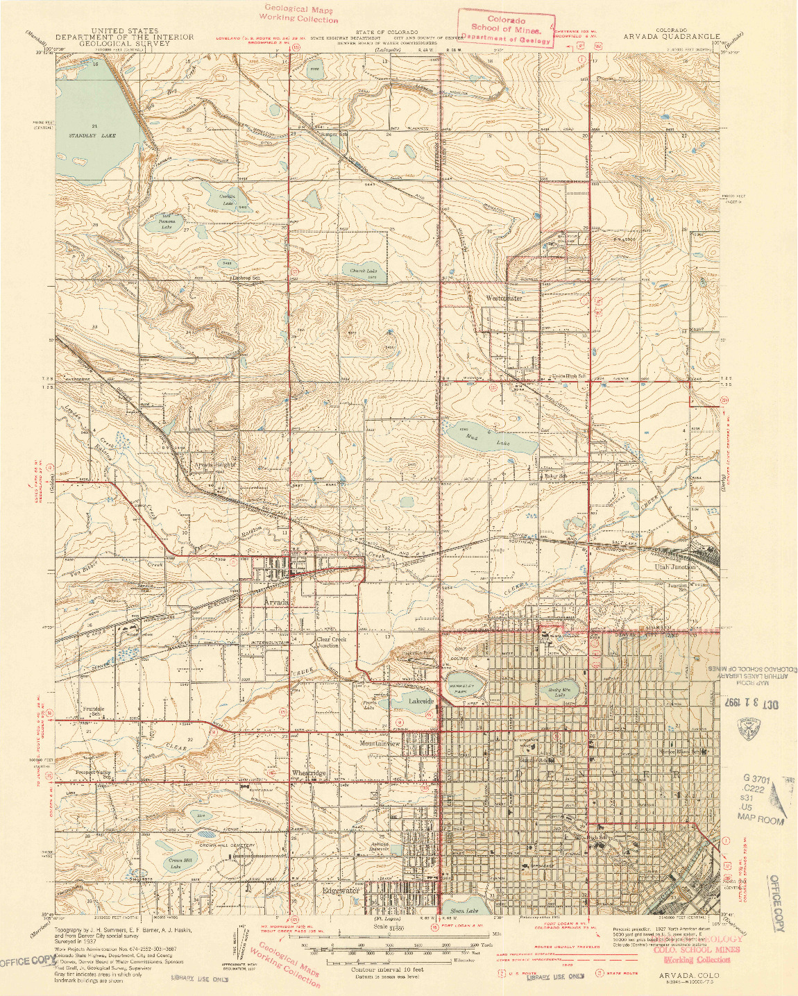 USGS 1:31680-SCALE QUADRANGLE FOR ARVADA, CO 1941