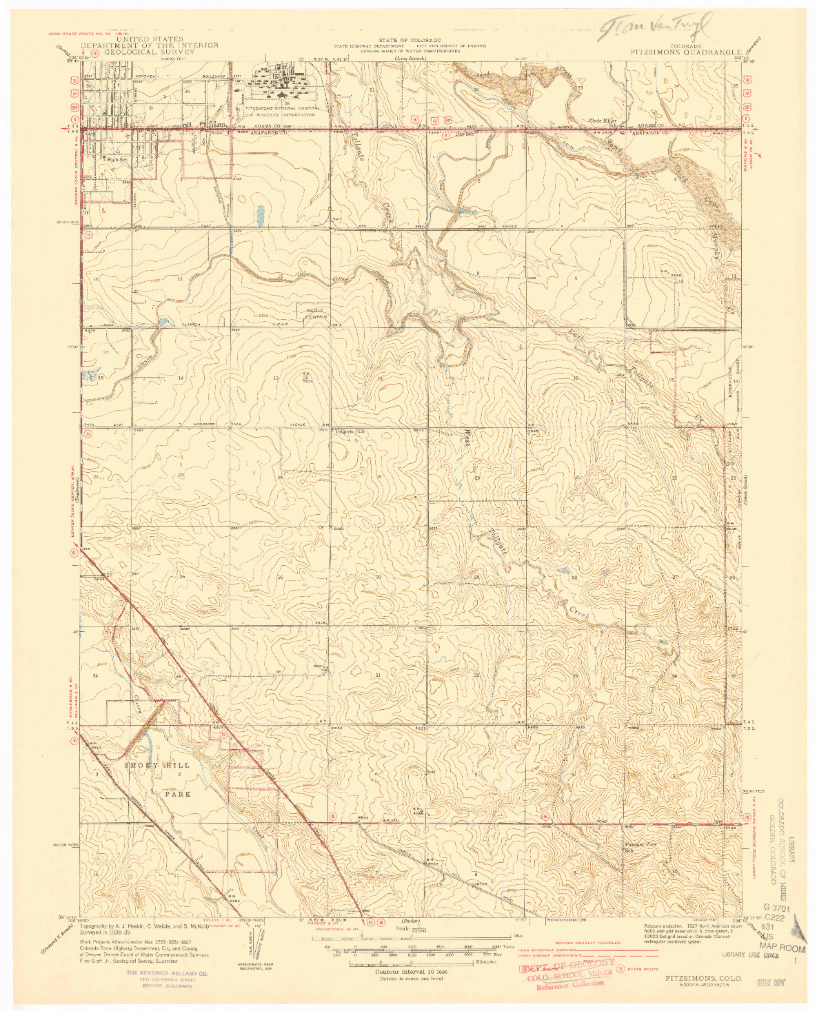USGS 1:31680-SCALE QUADRANGLE FOR FITZSIMONS, CO 1941
