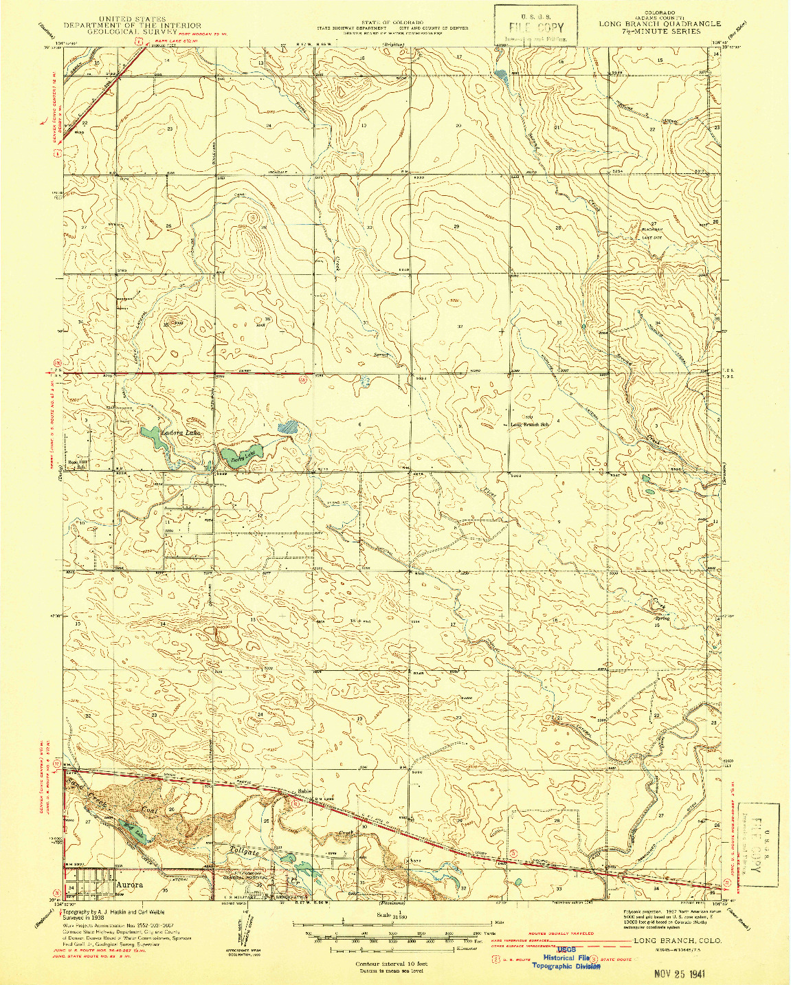 USGS 1:31680-SCALE QUADRANGLE FOR LONG BRANCH, CO 1941