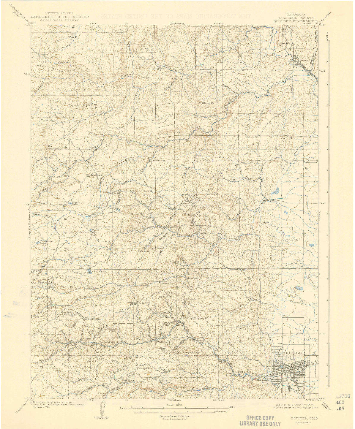 USGS 1:62500-SCALE QUADRANGLE FOR BOULDER, CO 1904