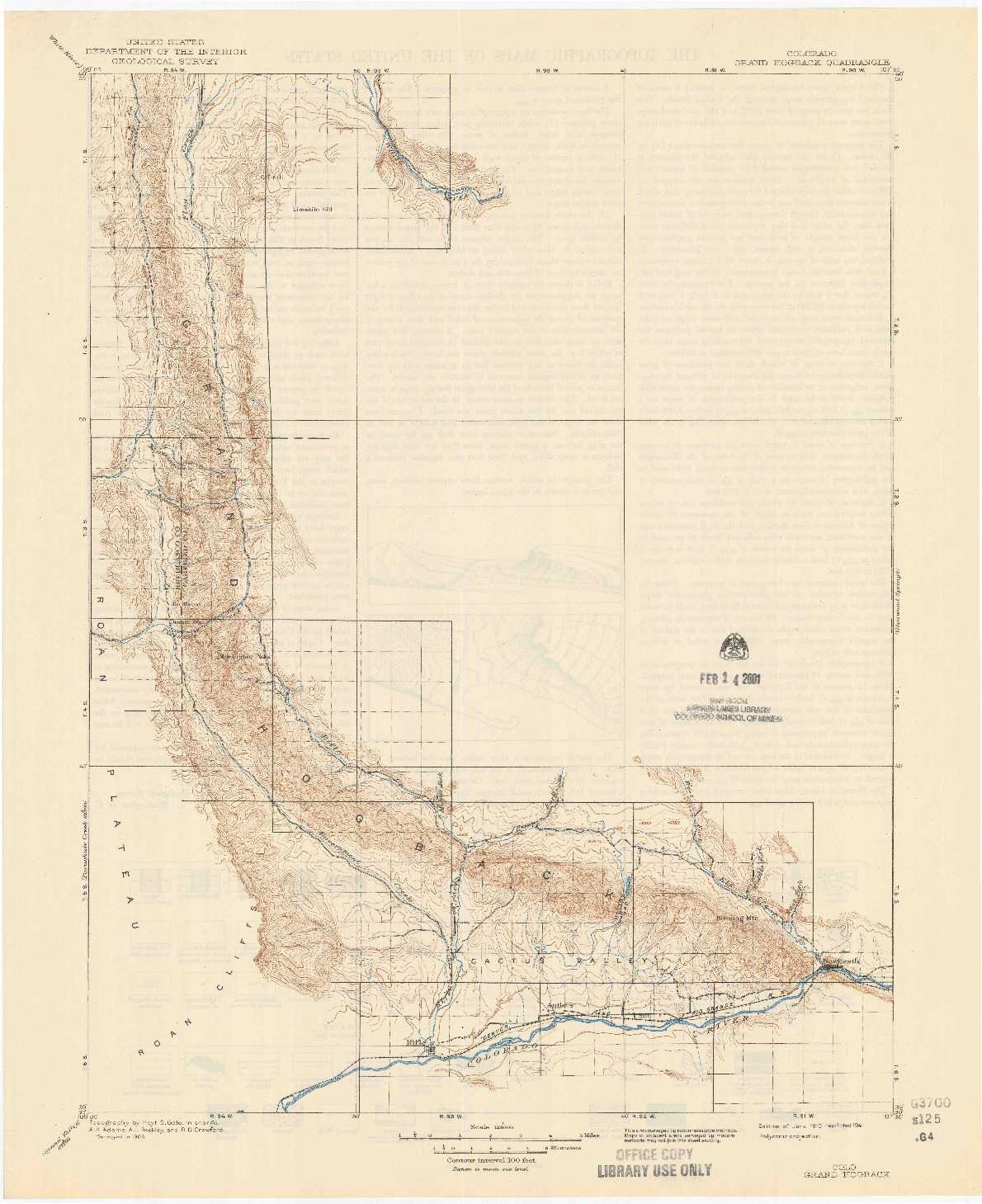 USGS 1:125000-SCALE QUADRANGLE FOR GRAND HOGBACK, CO 1910