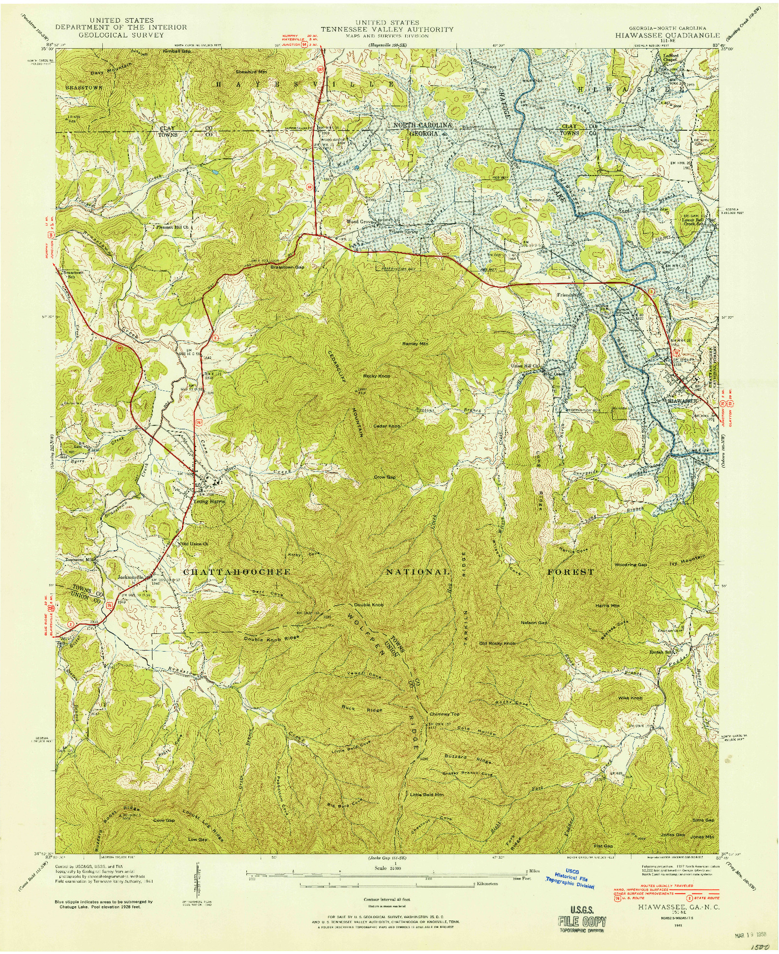 USGS 1:24000-SCALE QUADRANGLE FOR HIAWASSEE, GA 1941
