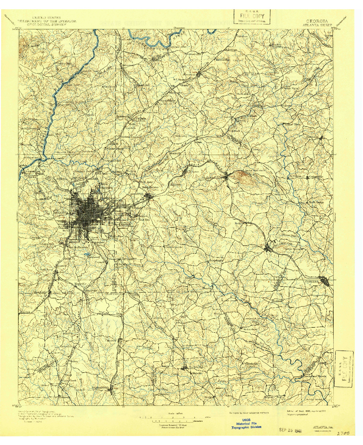 USGS 1:125000-SCALE QUADRANGLE FOR ATLANTA, GA 1895