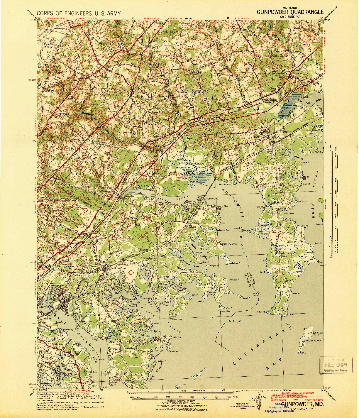 USGS 1:62500-SCALE QUADRANGLE FOR GUNPOWDER, MD 1941