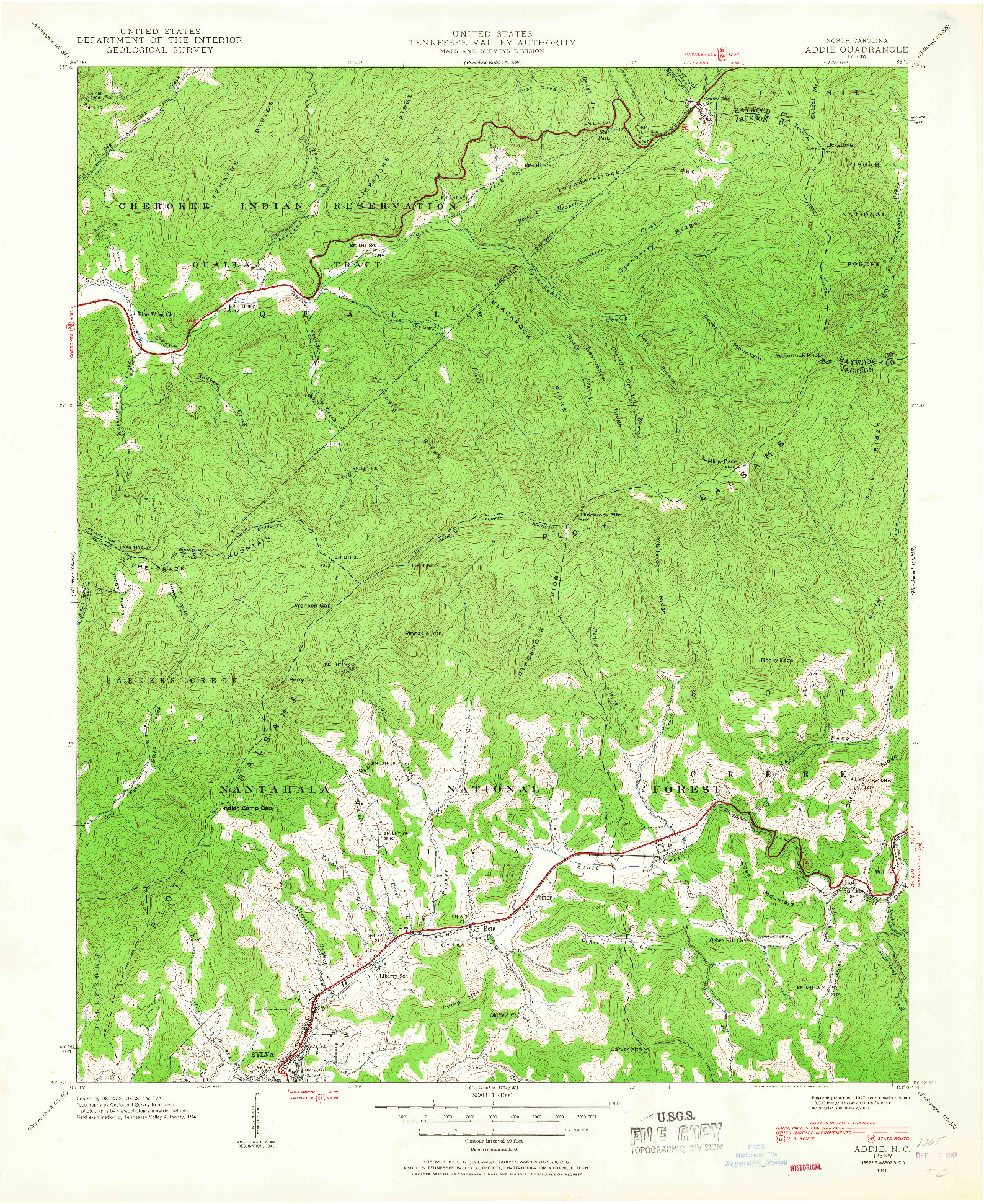 USGS 1:24000-SCALE QUADRANGLE FOR ADDIE, NC 1941