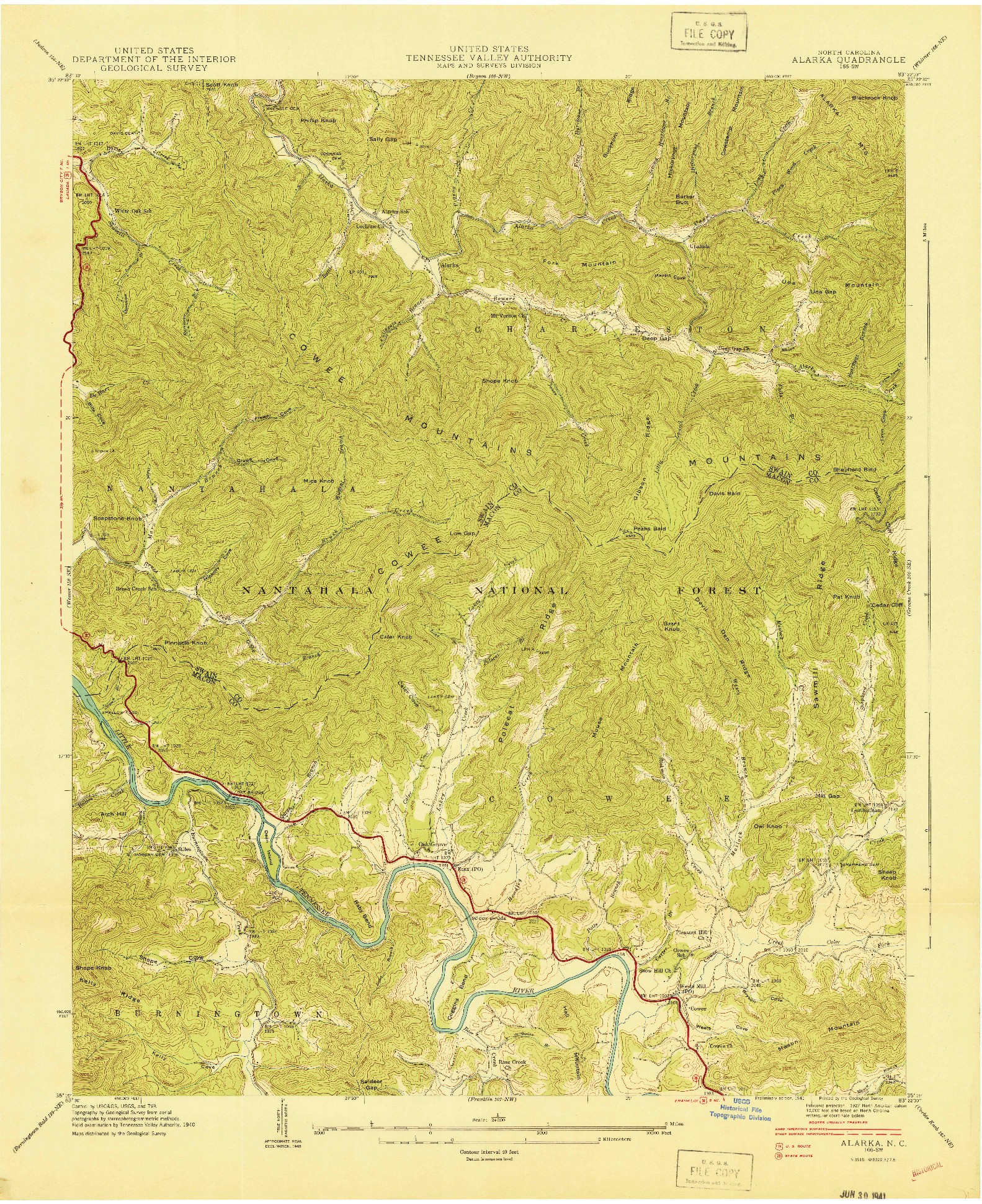 USGS 1:24000-SCALE QUADRANGLE FOR ALARKA, NC 1941