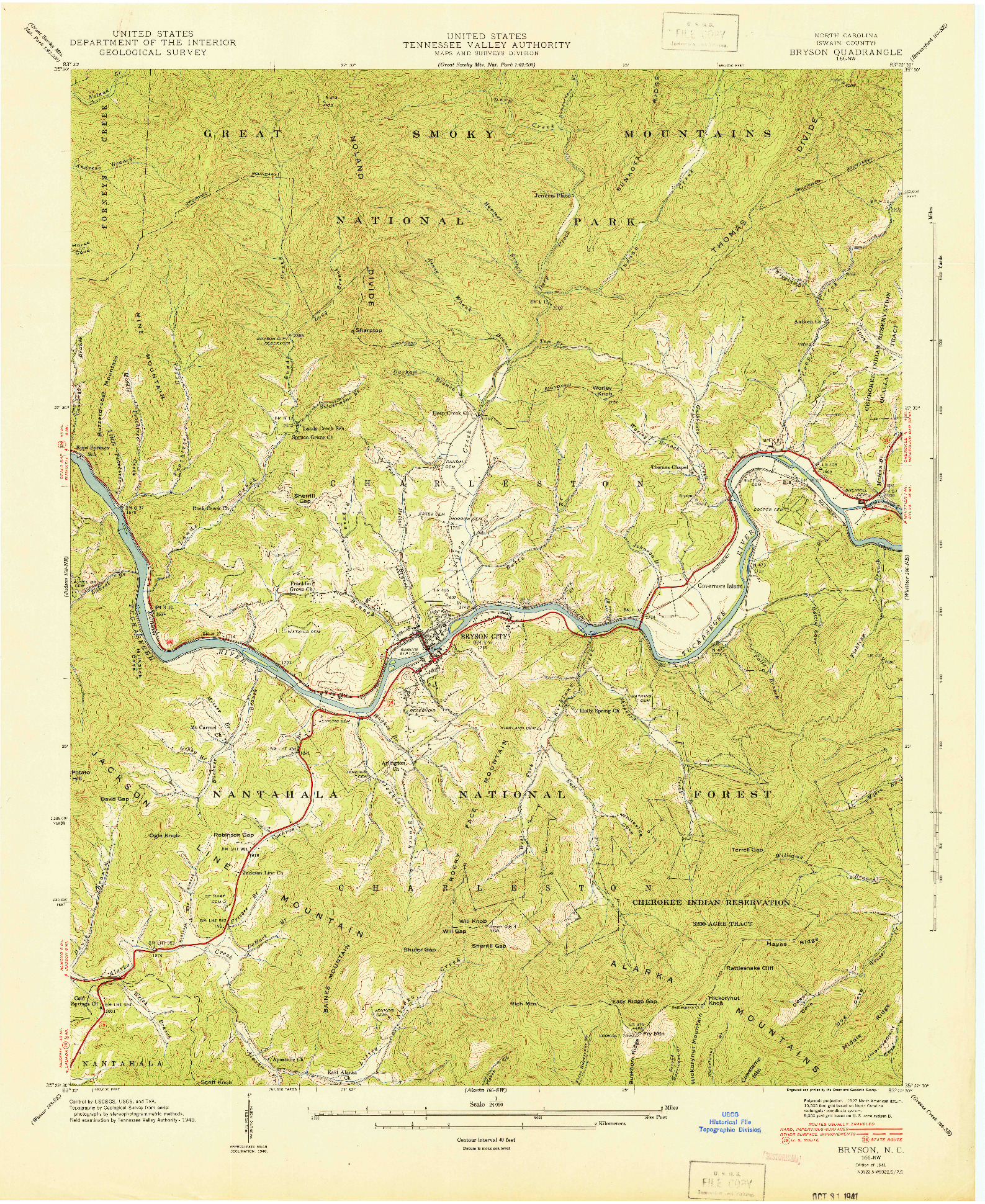 USGS 1:24000-SCALE QUADRANGLE FOR BRYSON, NC 1941
