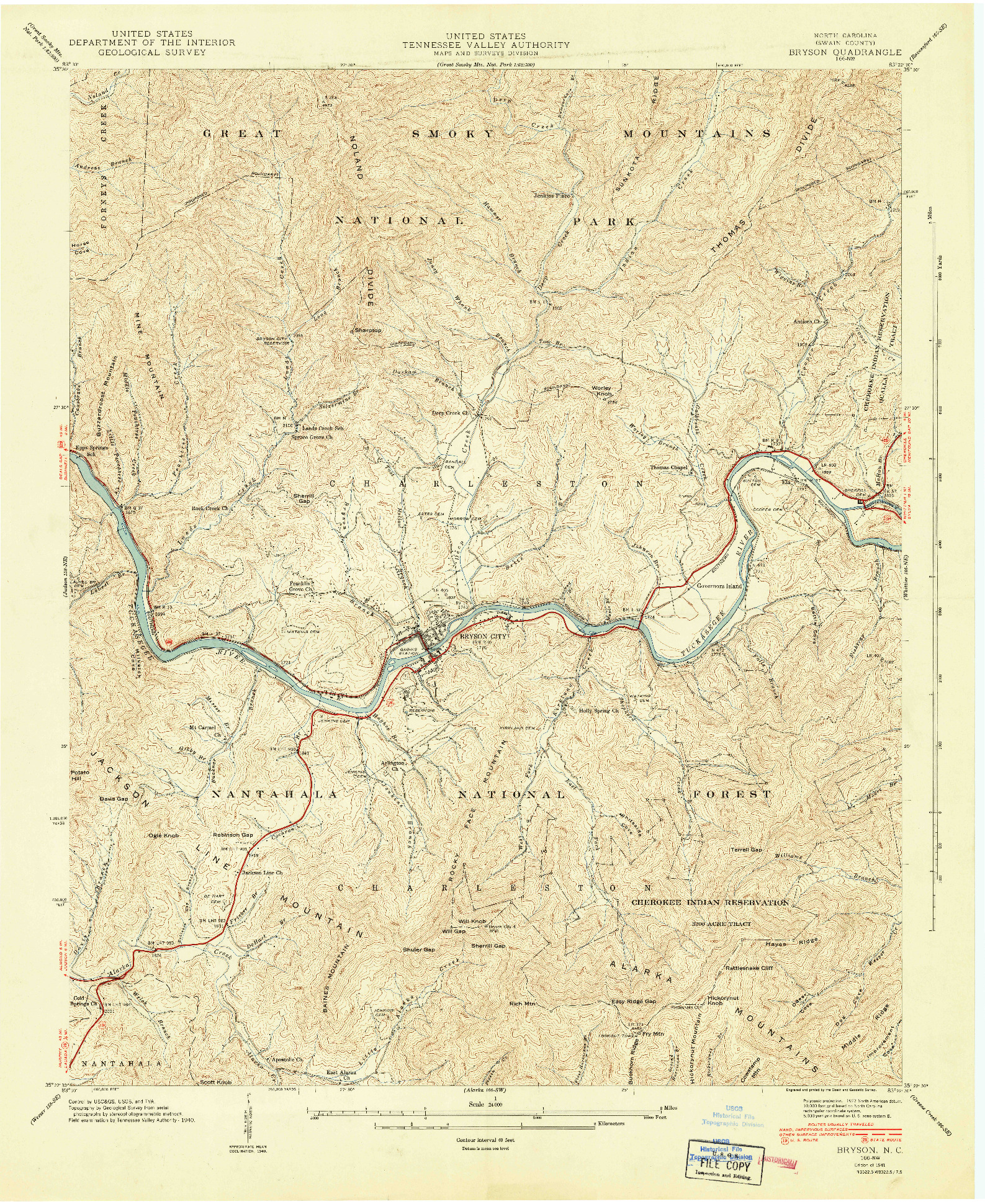 USGS 1:24000-SCALE QUADRANGLE FOR BRYSON, NC 1941