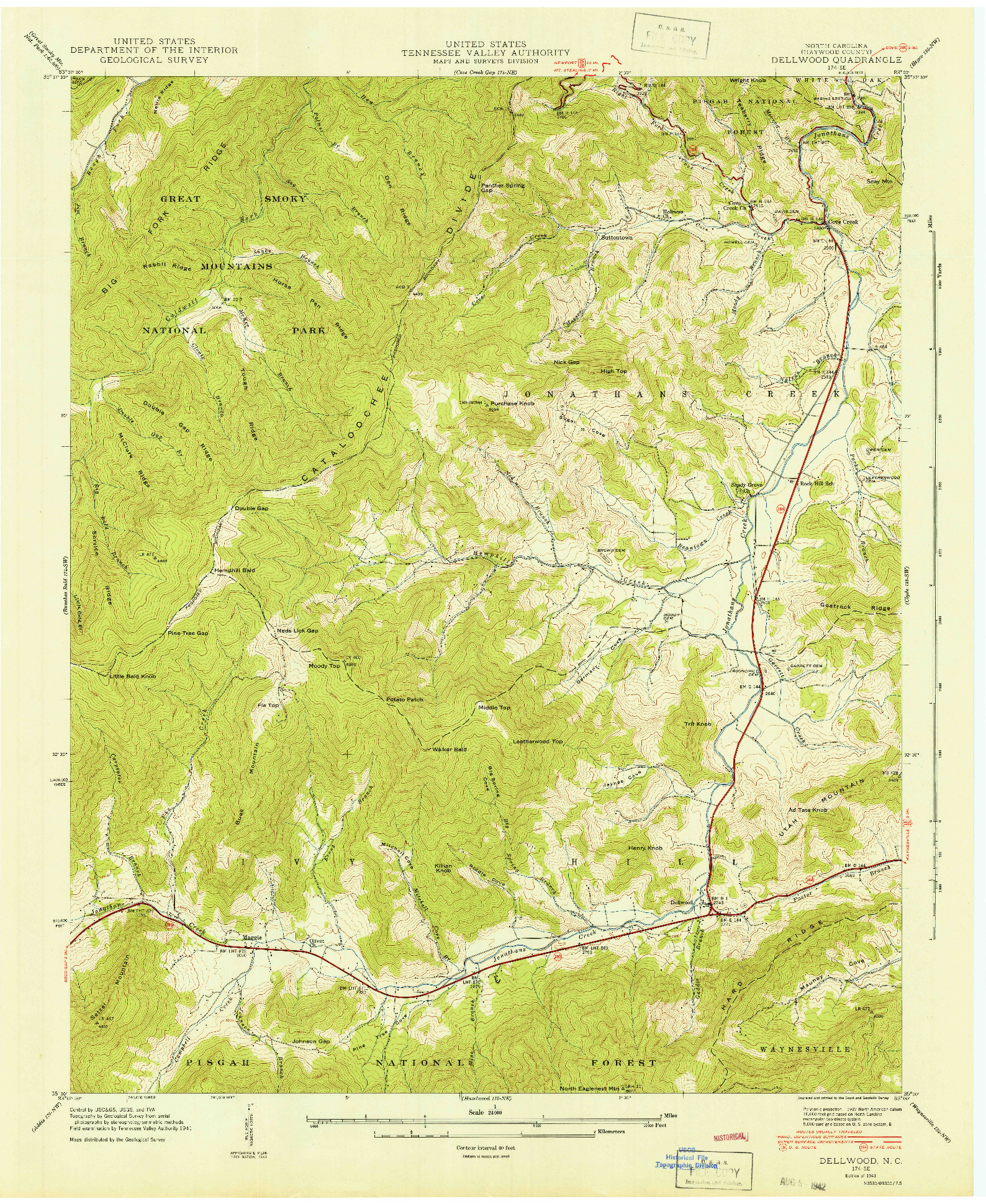 USGS 1:24000-SCALE QUADRANGLE FOR DELLWOOD, NC 1941