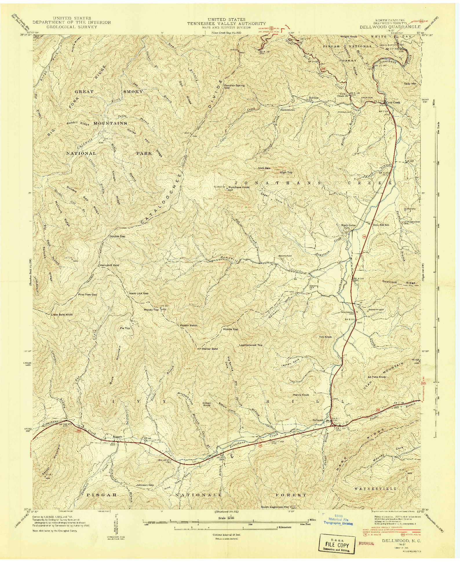 USGS 1:24000-SCALE QUADRANGLE FOR DELLWOOD, NC 1941