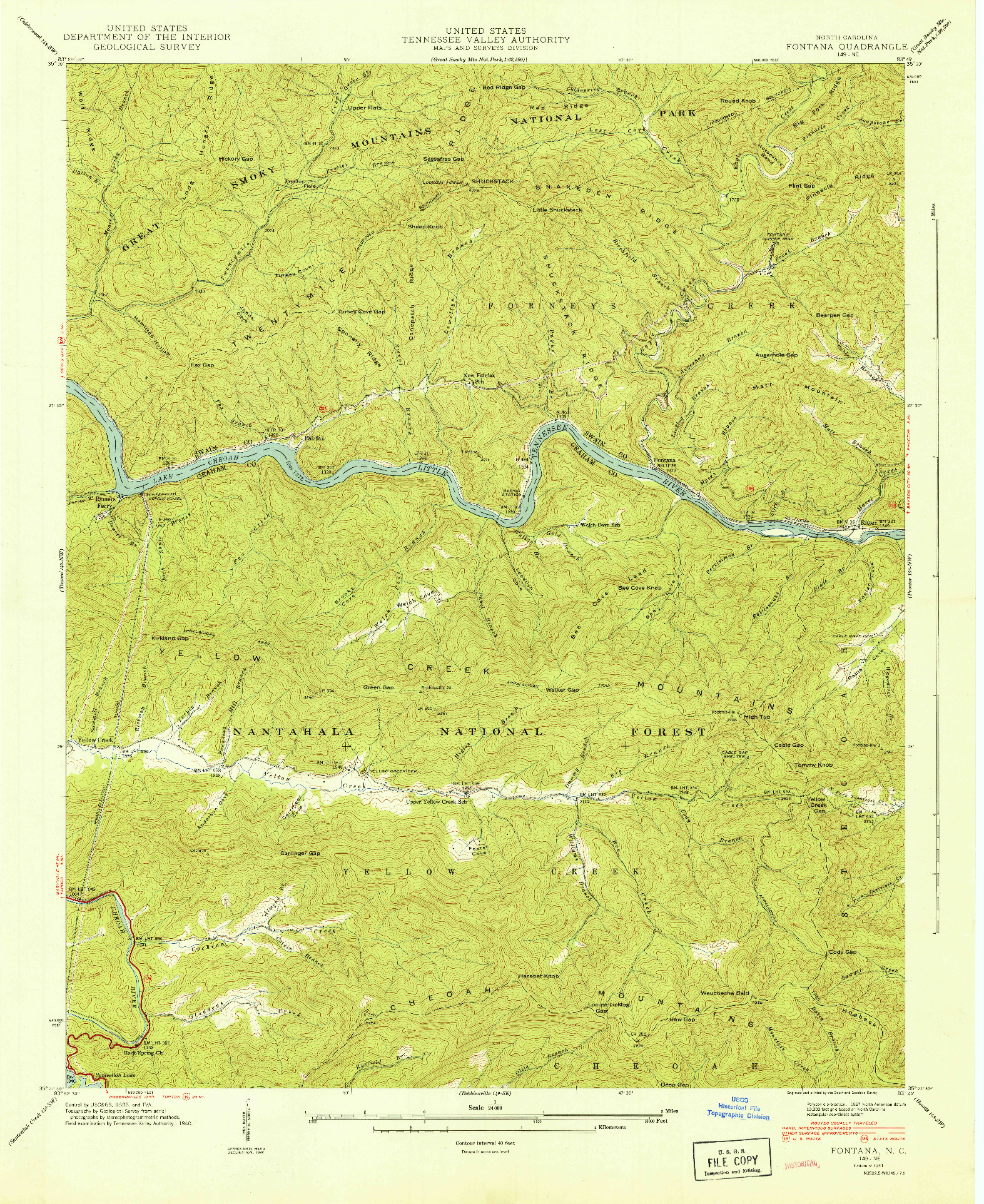 USGS 1:24000-SCALE QUADRANGLE FOR FONTANA, NC 1941