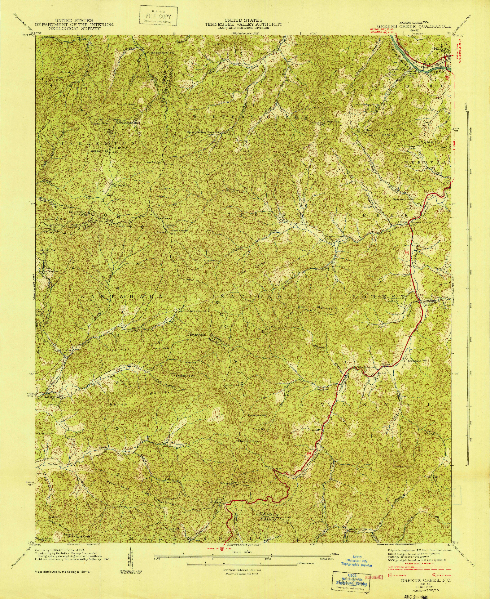 USGS 1:24000-SCALE QUADRANGLE FOR GREENS CREEK, NC 1941