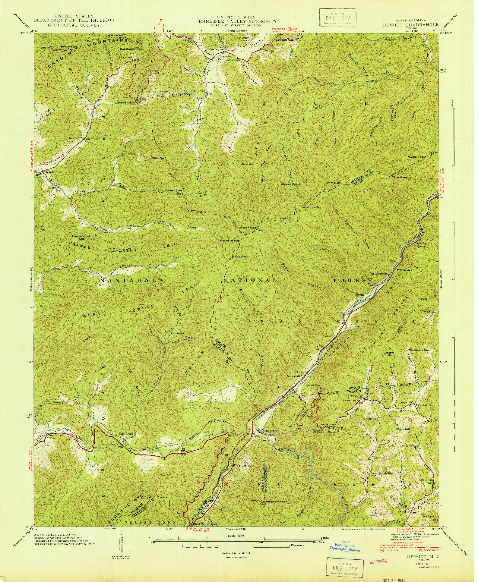 USGS 1:24000-SCALE QUADRANGLE FOR HEWITT, NC 1941