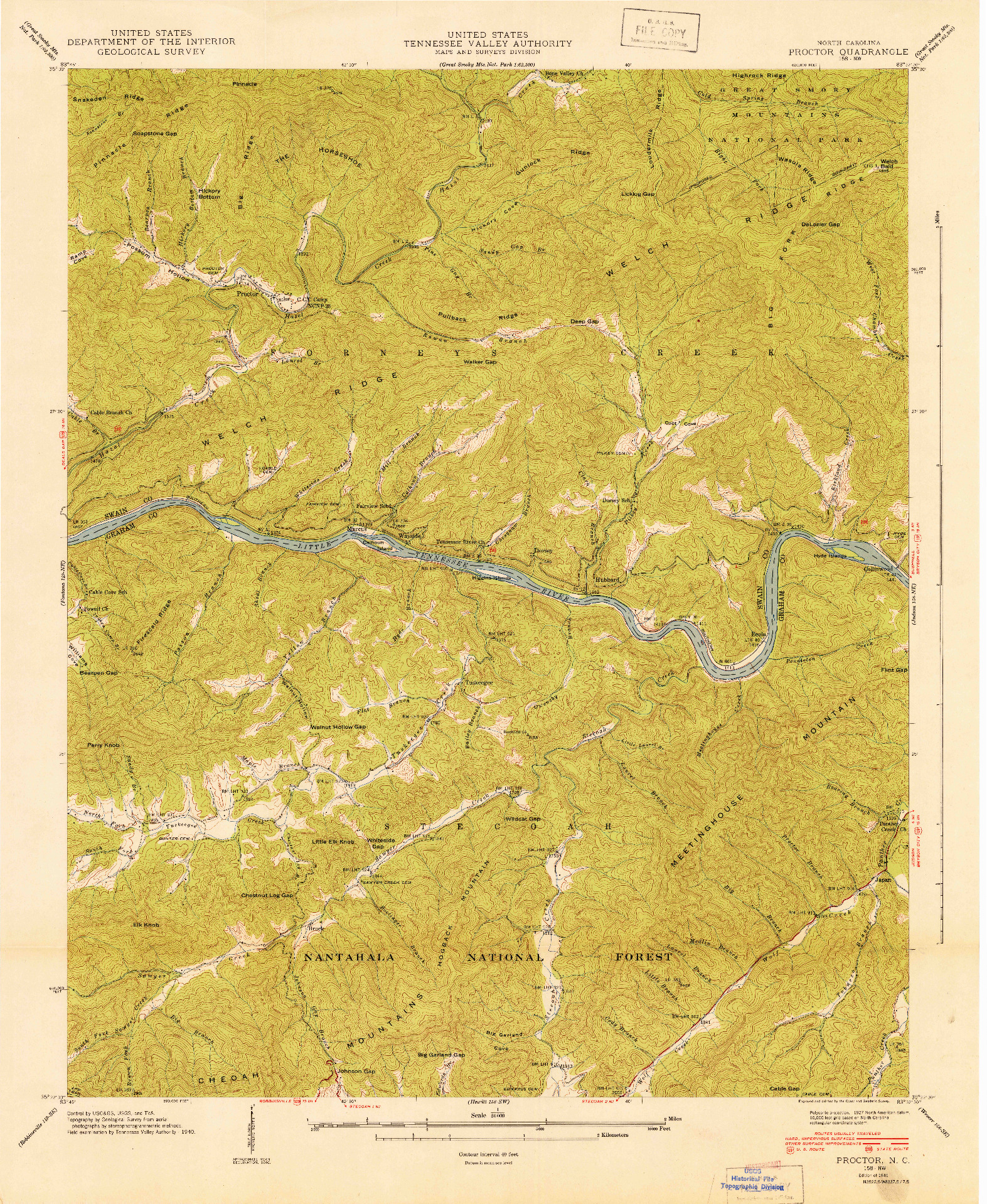 USGS 1:24000-SCALE QUADRANGLE FOR PROCTOR, NC 1941