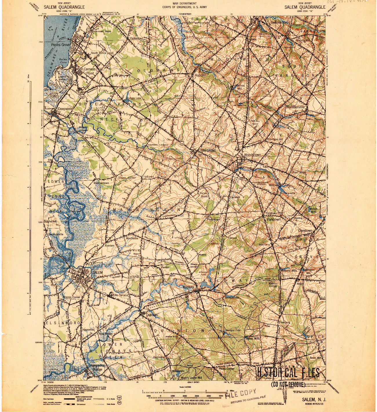 USGS 1:62500-SCALE QUADRANGLE FOR SALEM, NJ 1941