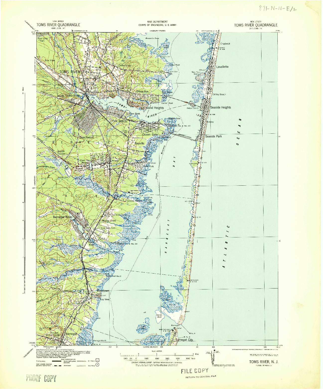 USGS 1:62500-SCALE QUADRANGLE FOR TOMS RIVER, NJ 1941