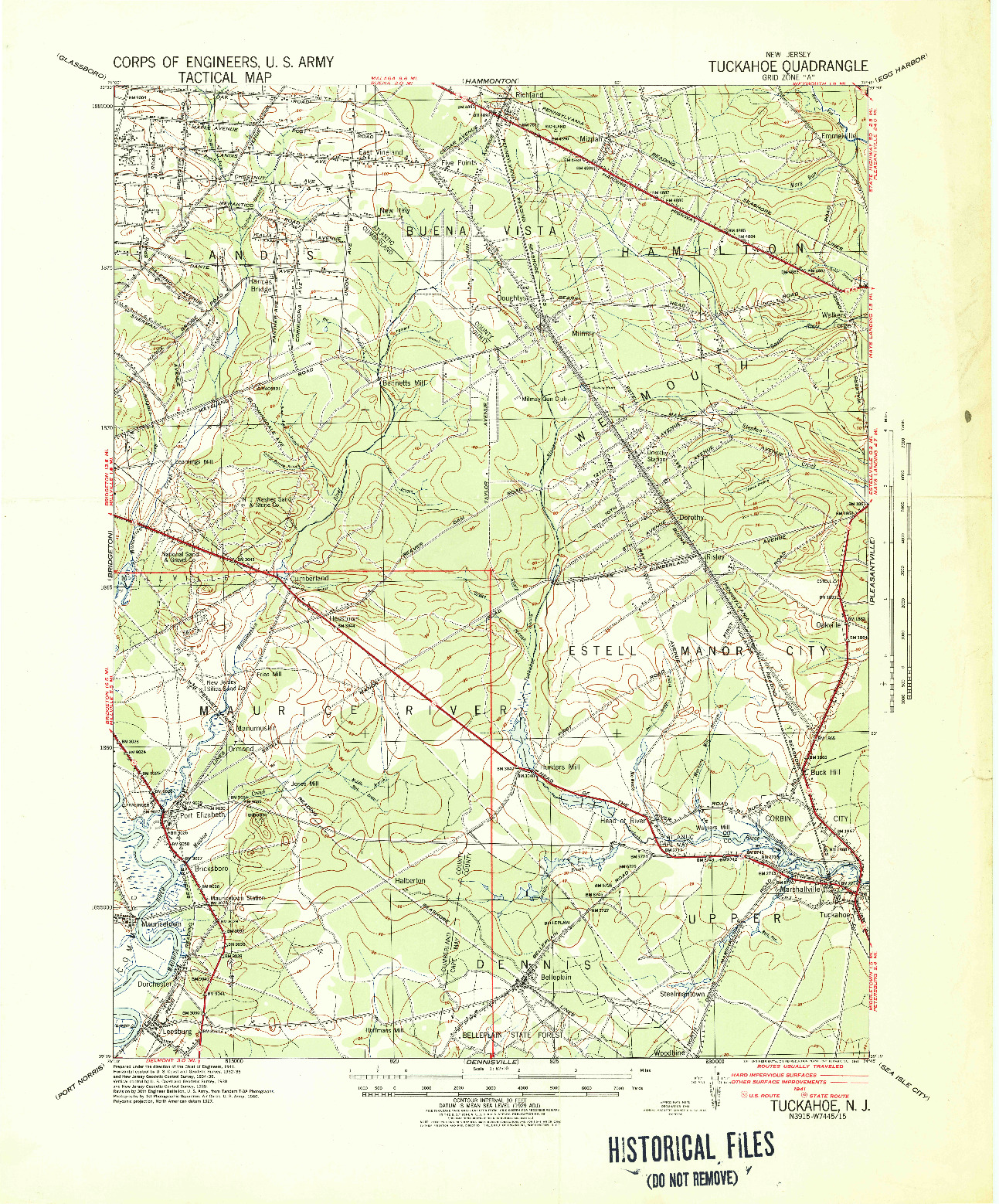 USGS 1:62500-SCALE QUADRANGLE FOR TUCKAHOE, NJ 1941