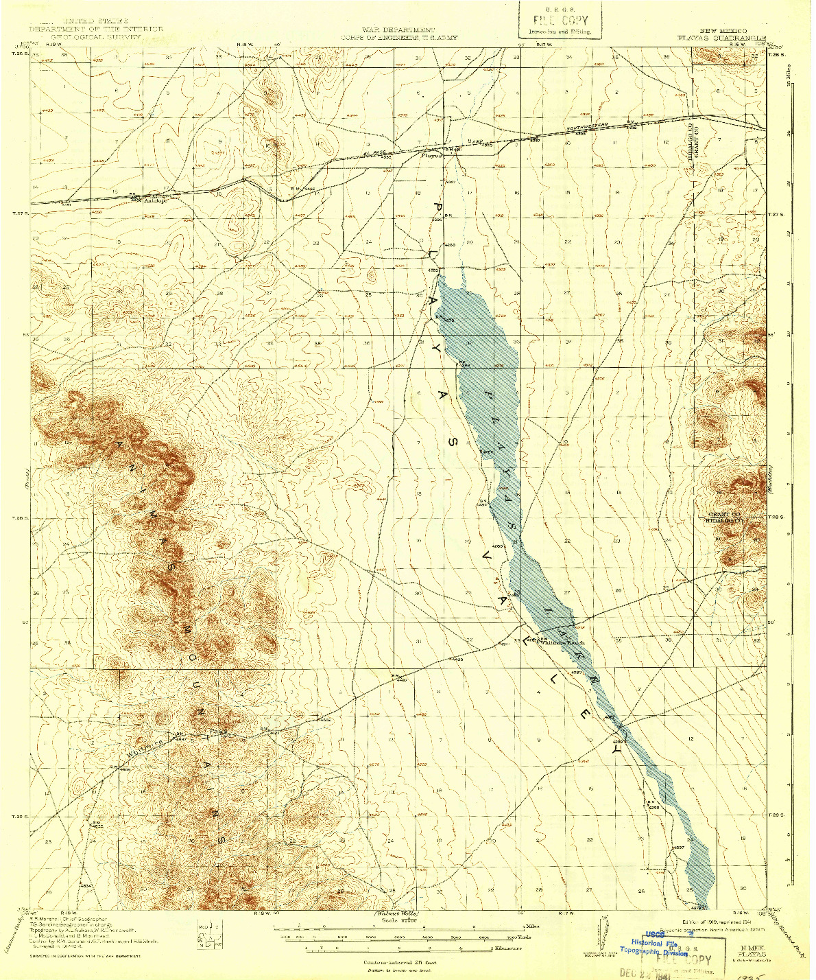 USGS 1:62500-SCALE QUADRANGLE FOR PLAYAS, NM 1919