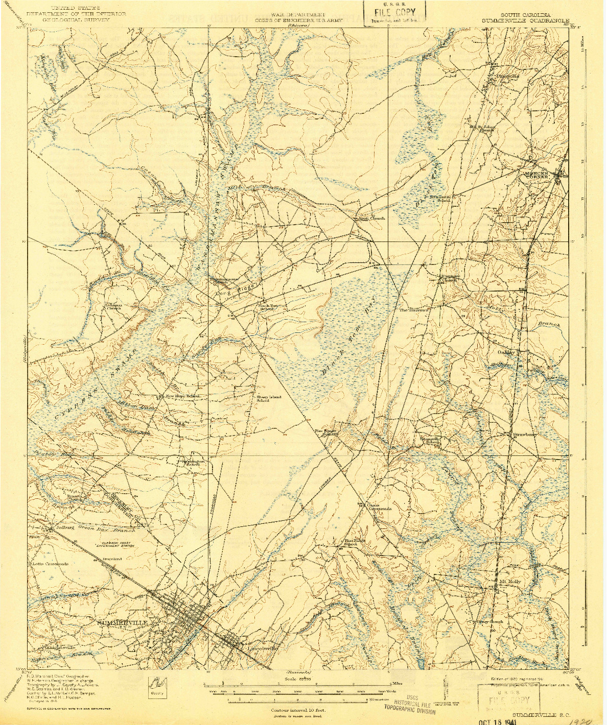 USGS 1:62500-SCALE QUADRANGLE FOR SUMMERVILLE, SC 1920