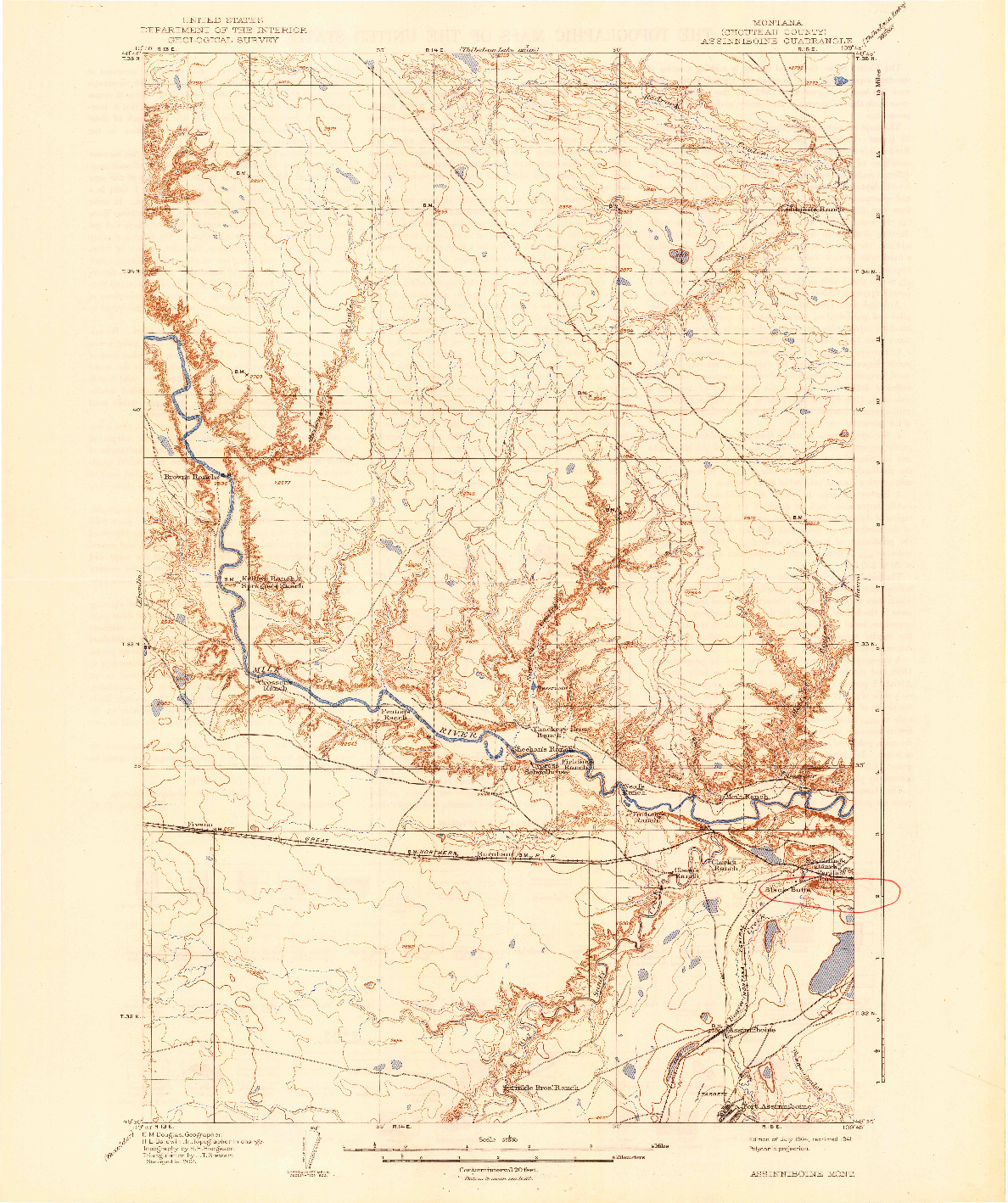 USGS 1:62500-SCALE QUADRANGLE FOR ASSINNIBOINE, MT 1904