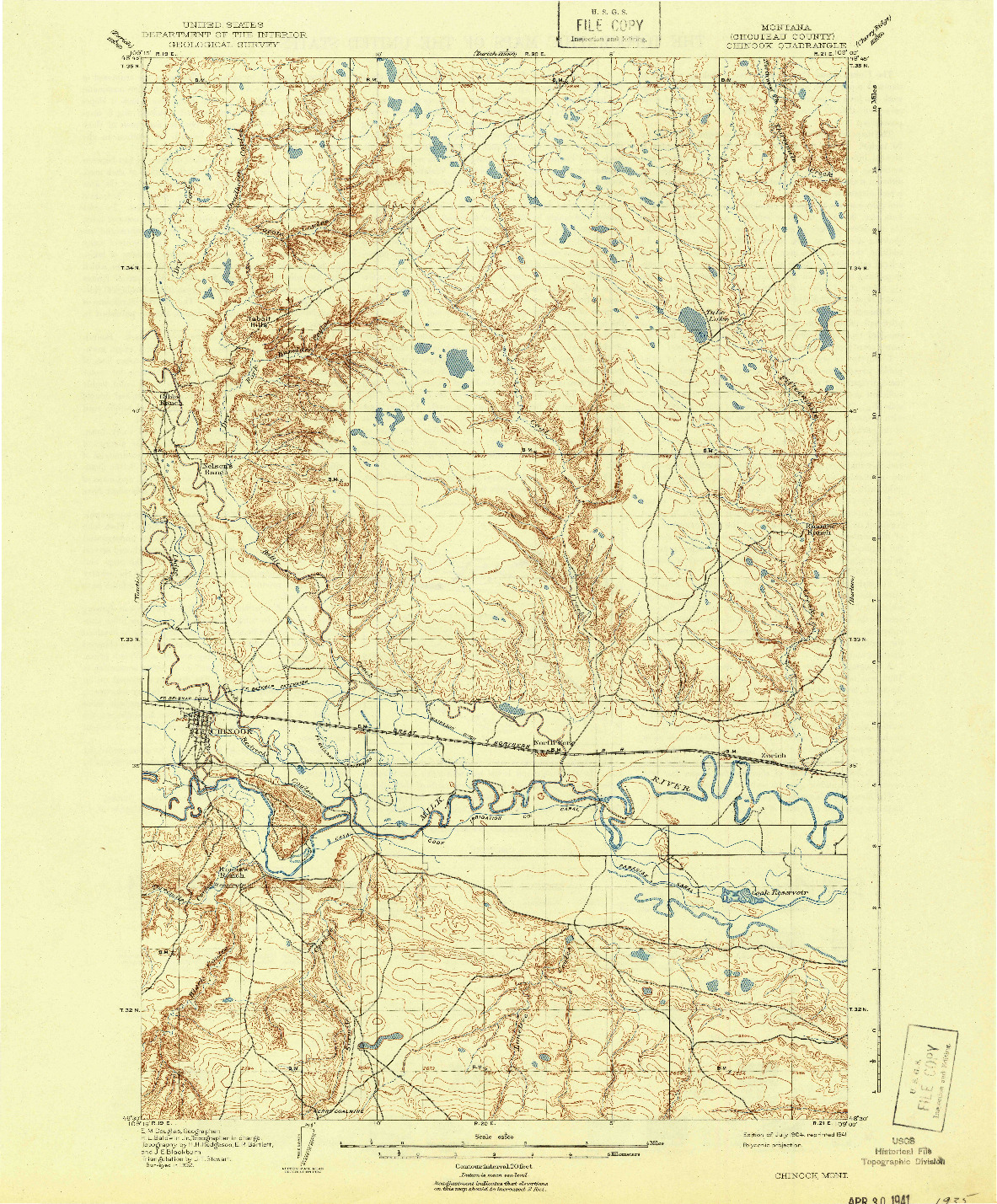 USGS 1:62500-SCALE QUADRANGLE FOR CHINOOK, MT 1904