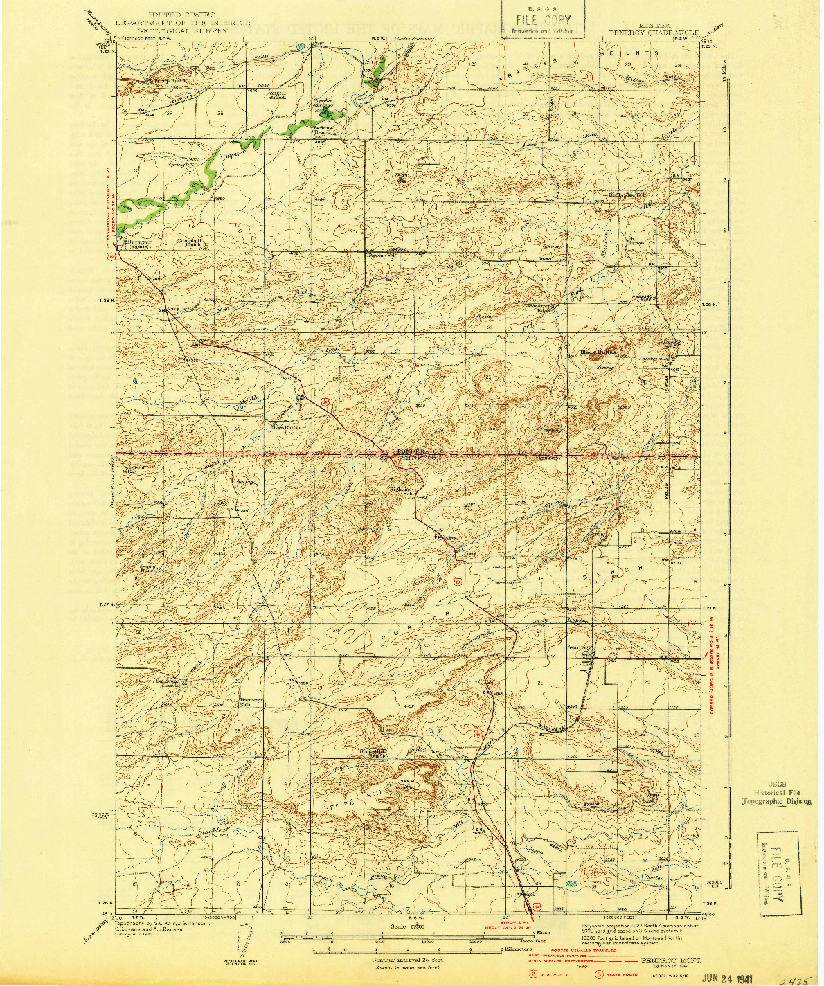 USGS 1:62500-SCALE QUADRANGLE FOR PENDROY, MT 1941