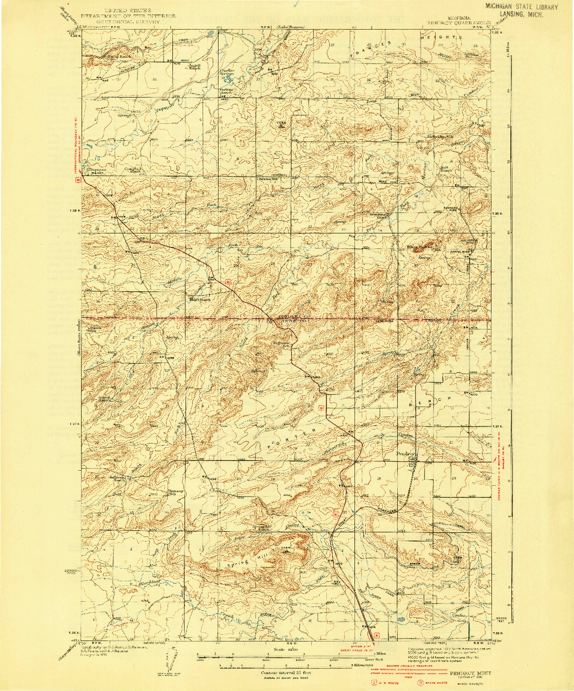 USGS 1:62500-SCALE QUADRANGLE FOR PENDROY, MT 1941
