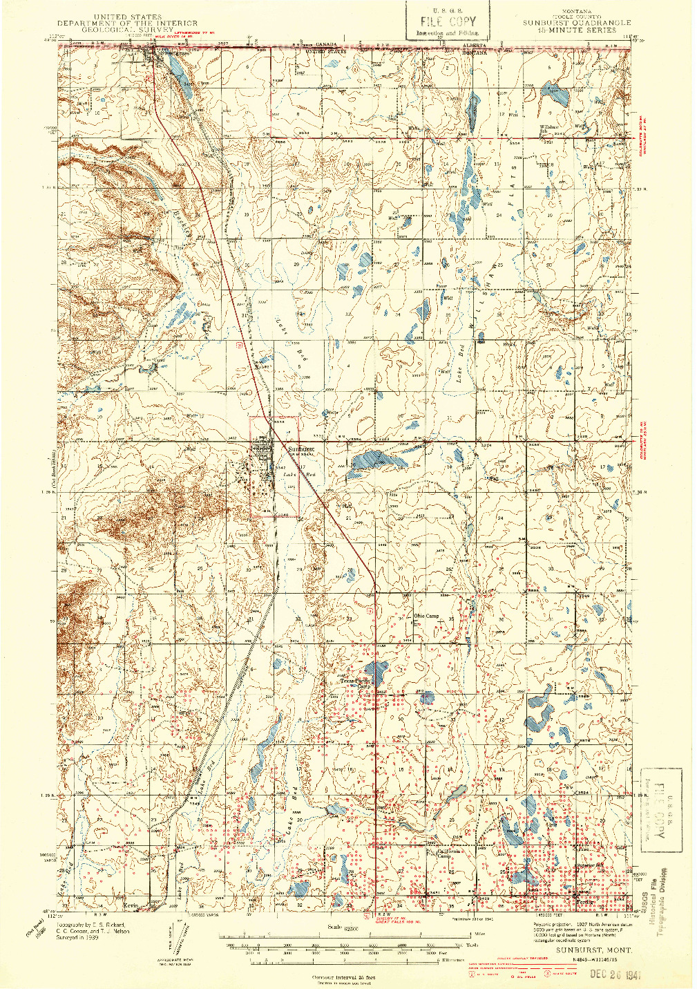 USGS 1:62500-SCALE QUADRANGLE FOR SUNBURST, MT 1939