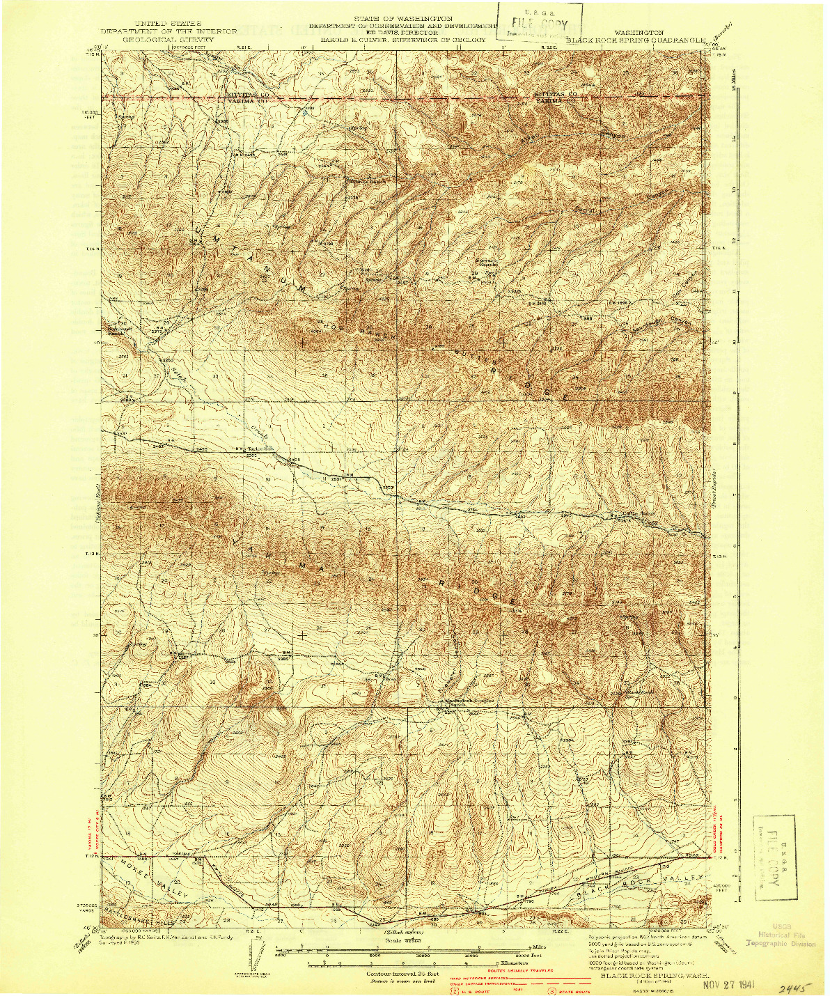 USGS 1:62500-SCALE QUADRANGLE FOR BLACK ROCK SPRING, WA 1941