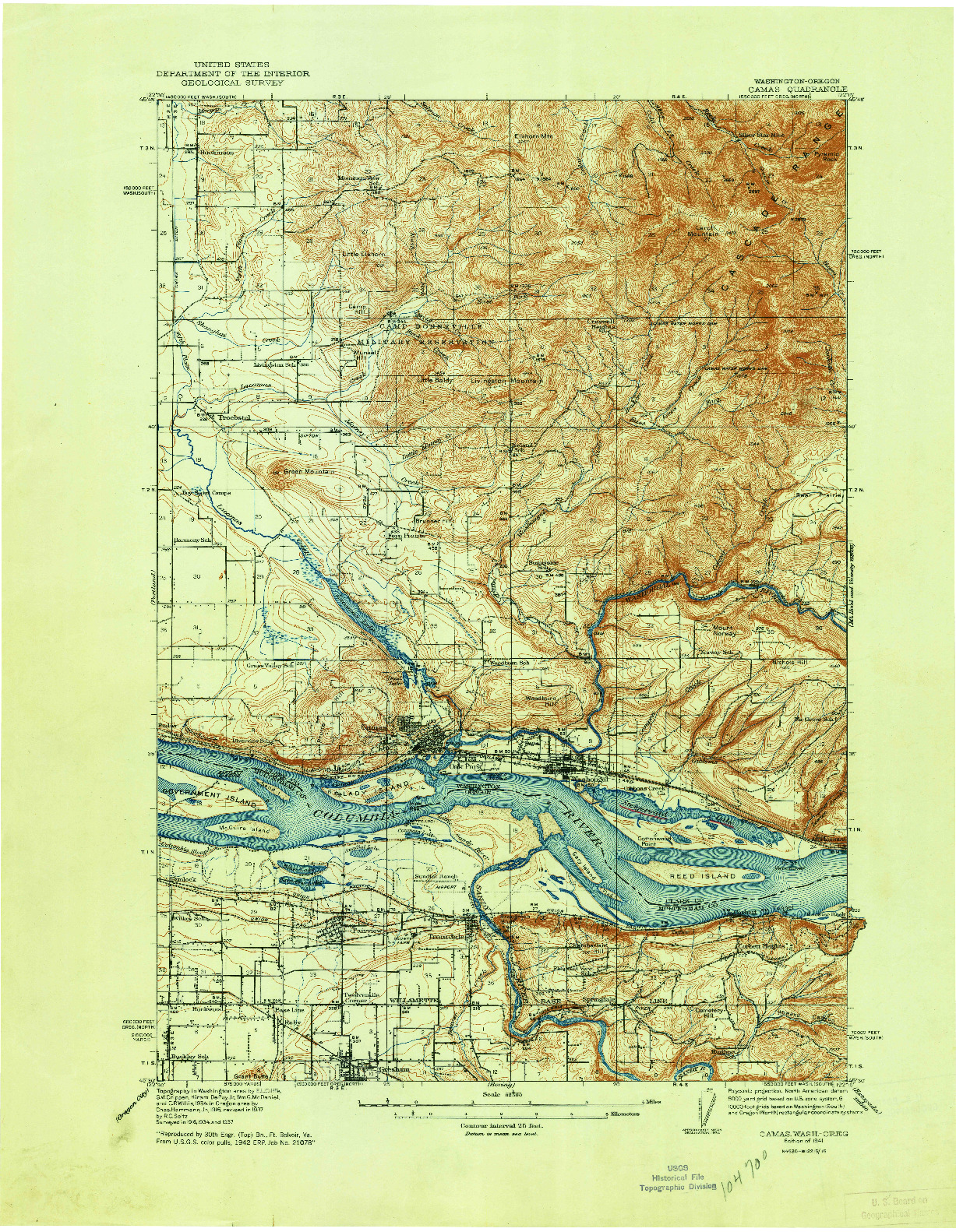 USGS 1:62500-SCALE QUADRANGLE FOR CAMAS, WA 1941