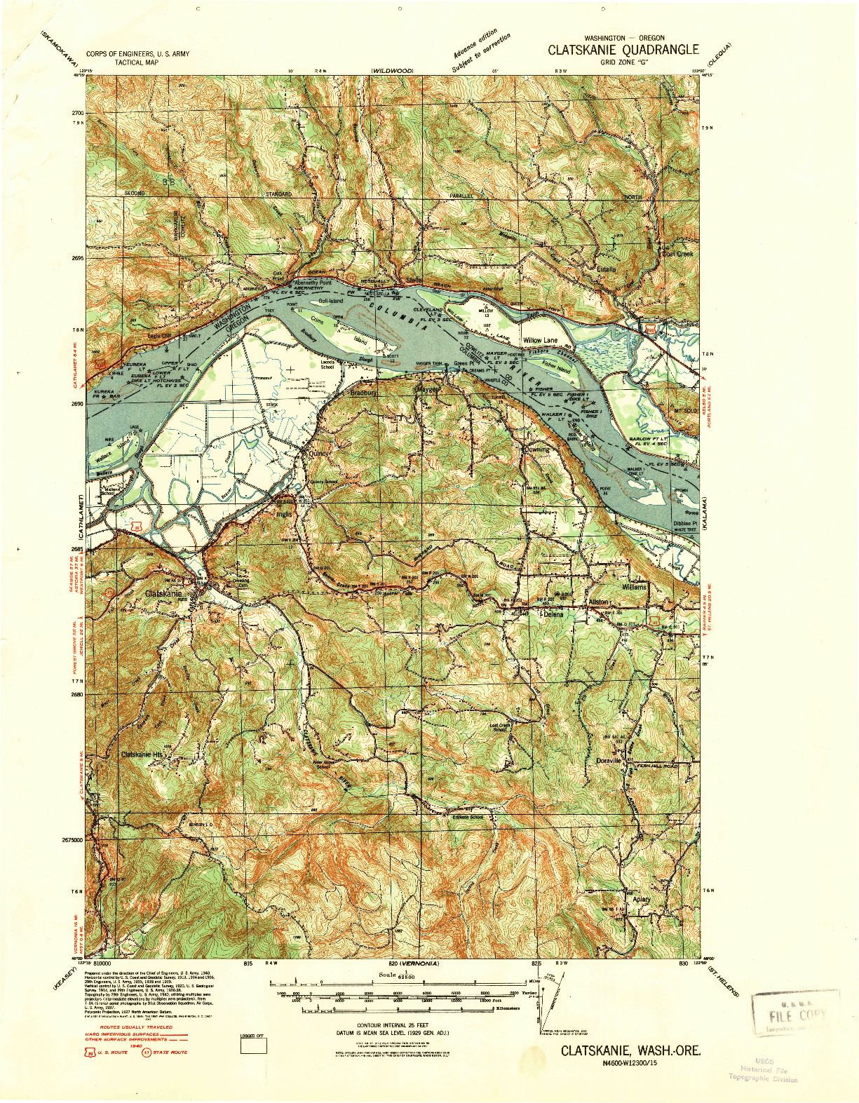 USGS 1:62500-SCALE QUADRANGLE FOR CLATSKANIE, WA 1941
