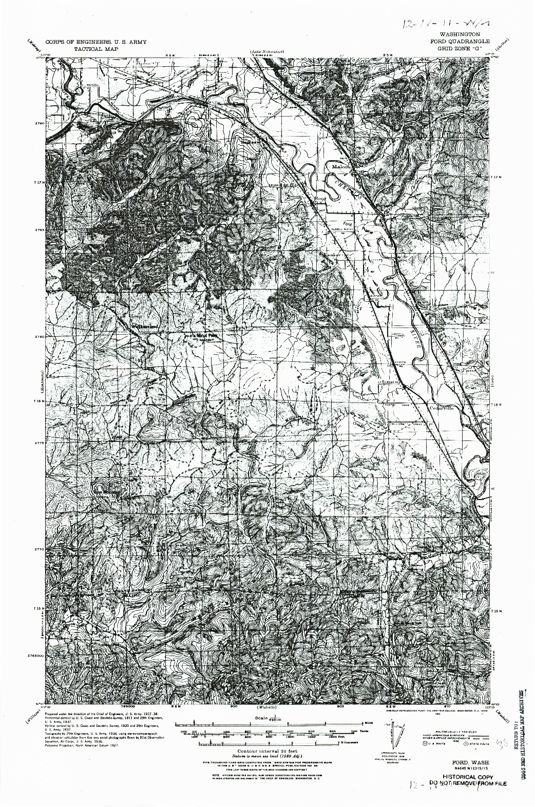 USGS 1:62500-SCALE QUADRANGLE FOR FORD, WA 1941