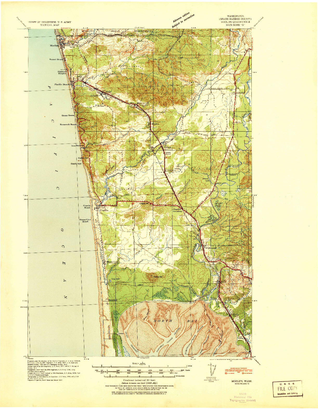 USGS 1:62500-SCALE QUADRANGLE FOR MOCLIPS, WA 1941