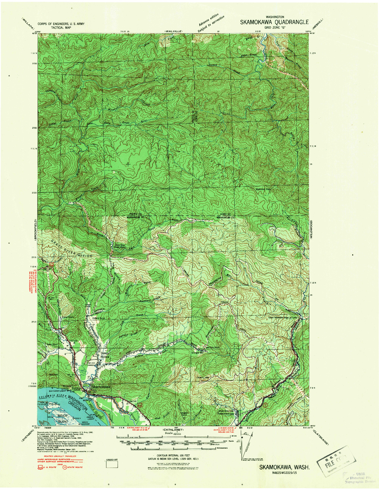 USGS 1:62500-SCALE QUADRANGLE FOR SKAMOKAWA, WA 1941