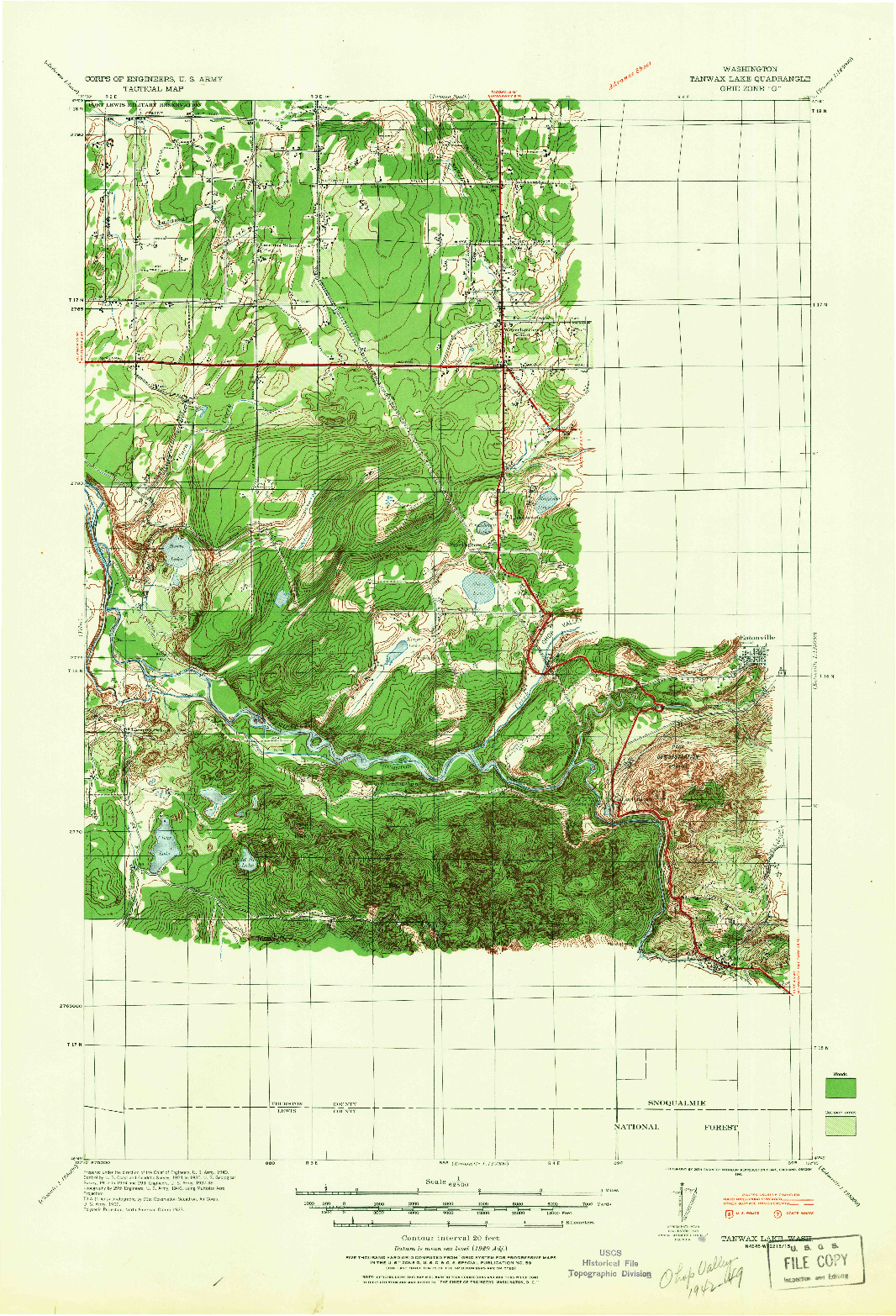 USGS 1:62500-SCALE QUADRANGLE FOR TANWAX LAKE, WA 1941