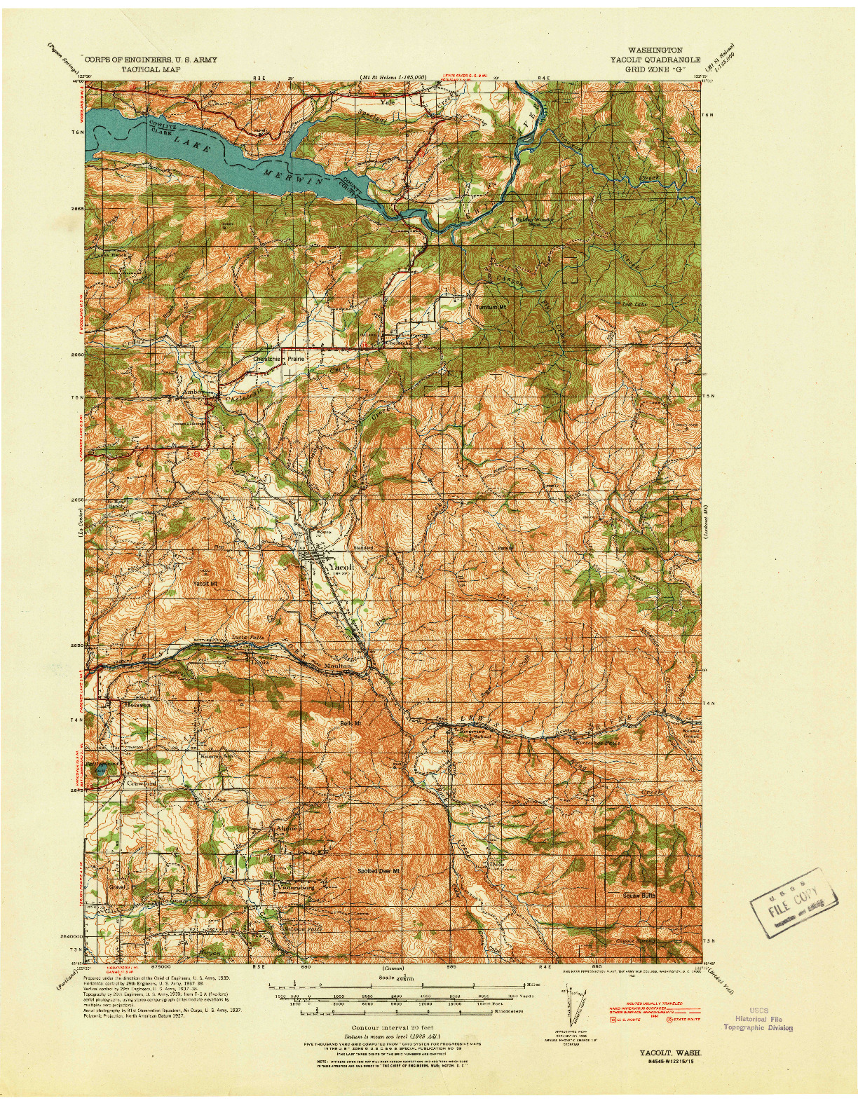 USGS 1:62500-SCALE QUADRANGLE FOR YACOLT, WA 1941