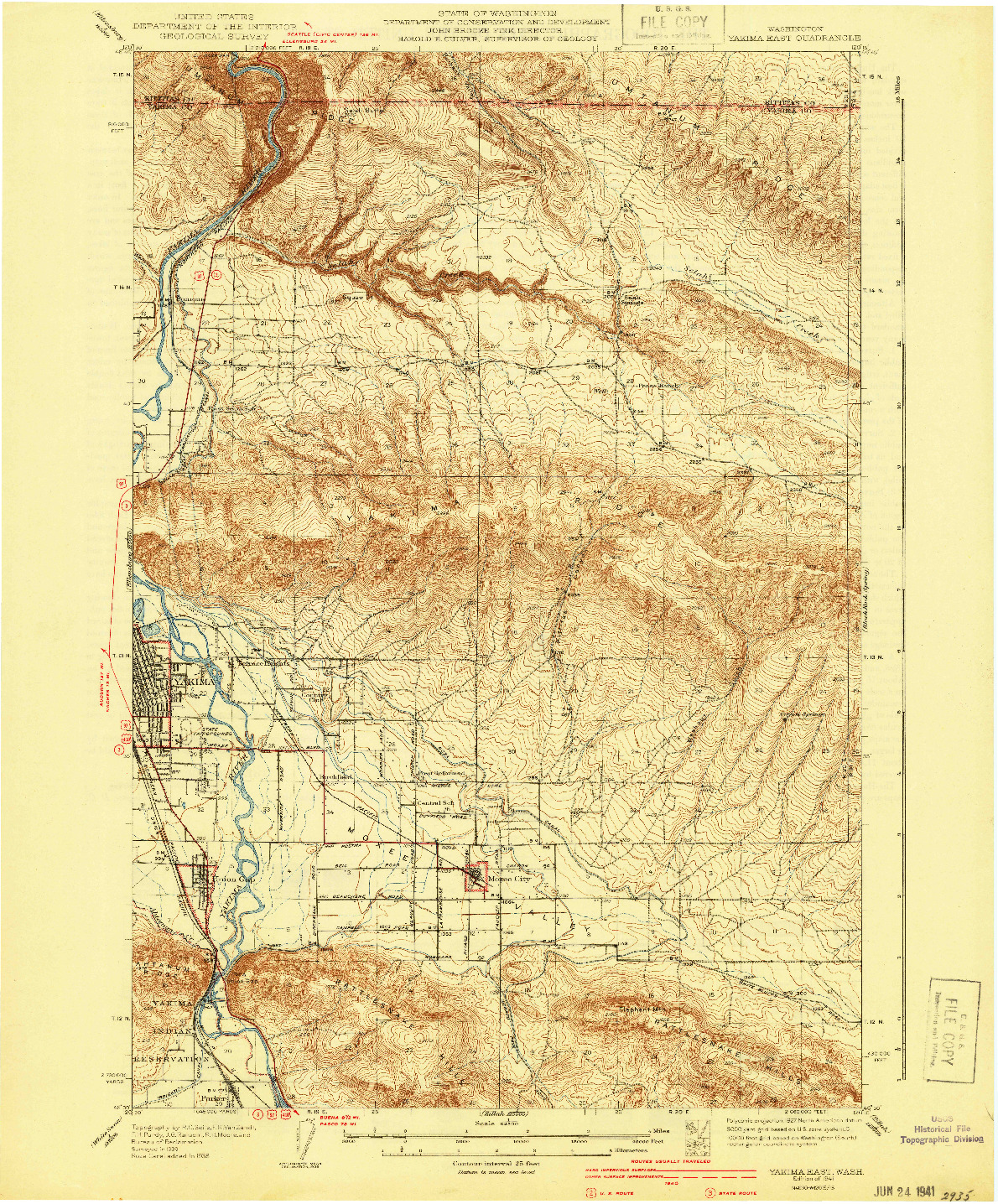 USGS 1:62500-SCALE QUADRANGLE FOR YAKIMA EAST, WA 1941