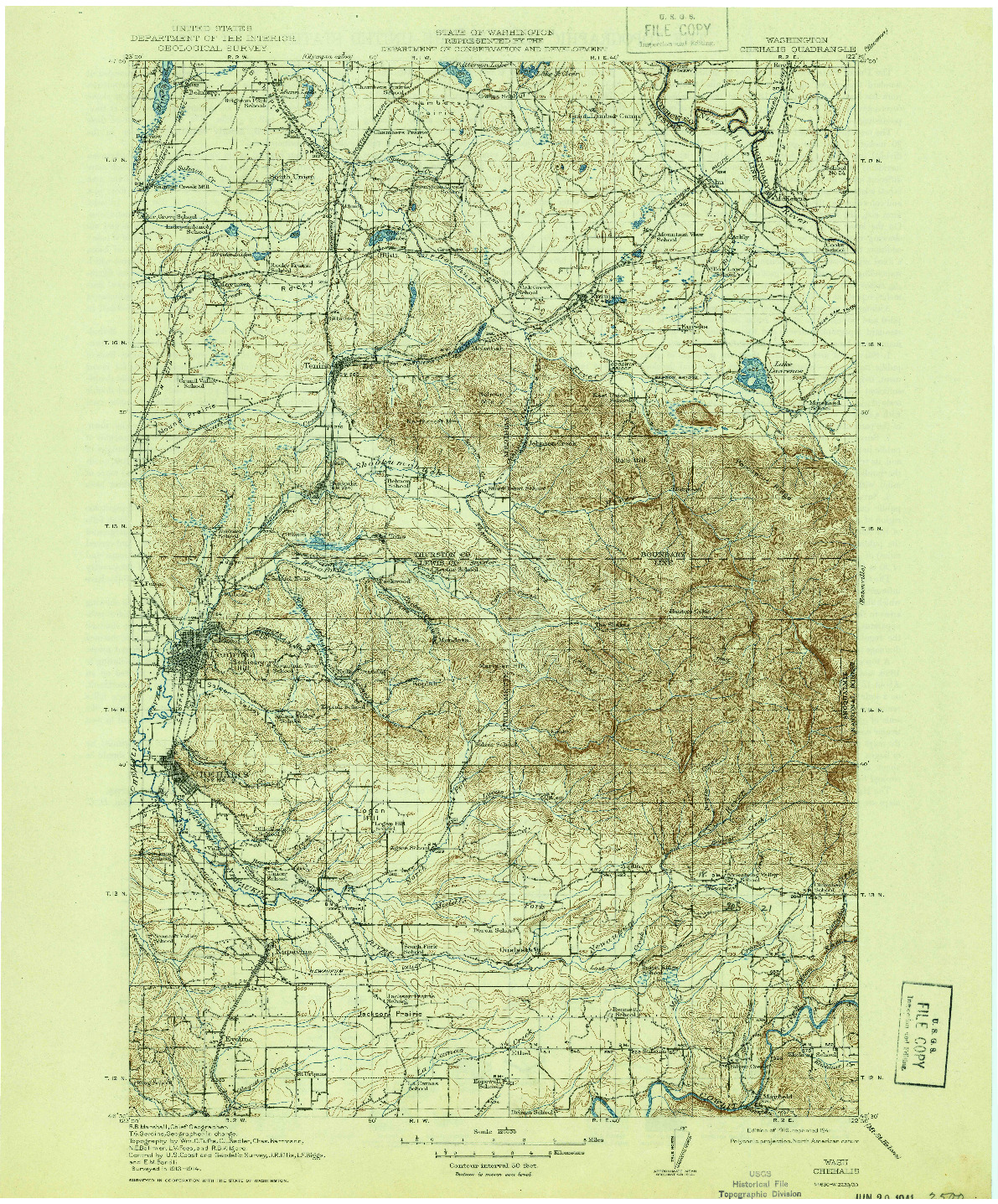 USGS 1:125000-SCALE QUADRANGLE FOR CHEHALIS, WA 1916