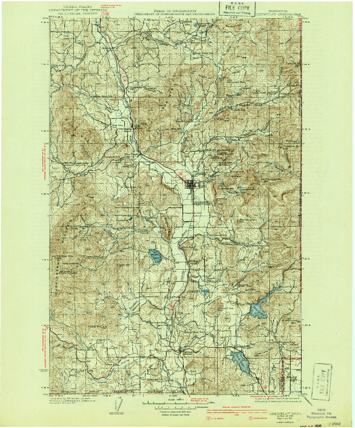 USGS 1:125000-SCALE QUADRANGLE FOR CHEWELAH, WA 1930